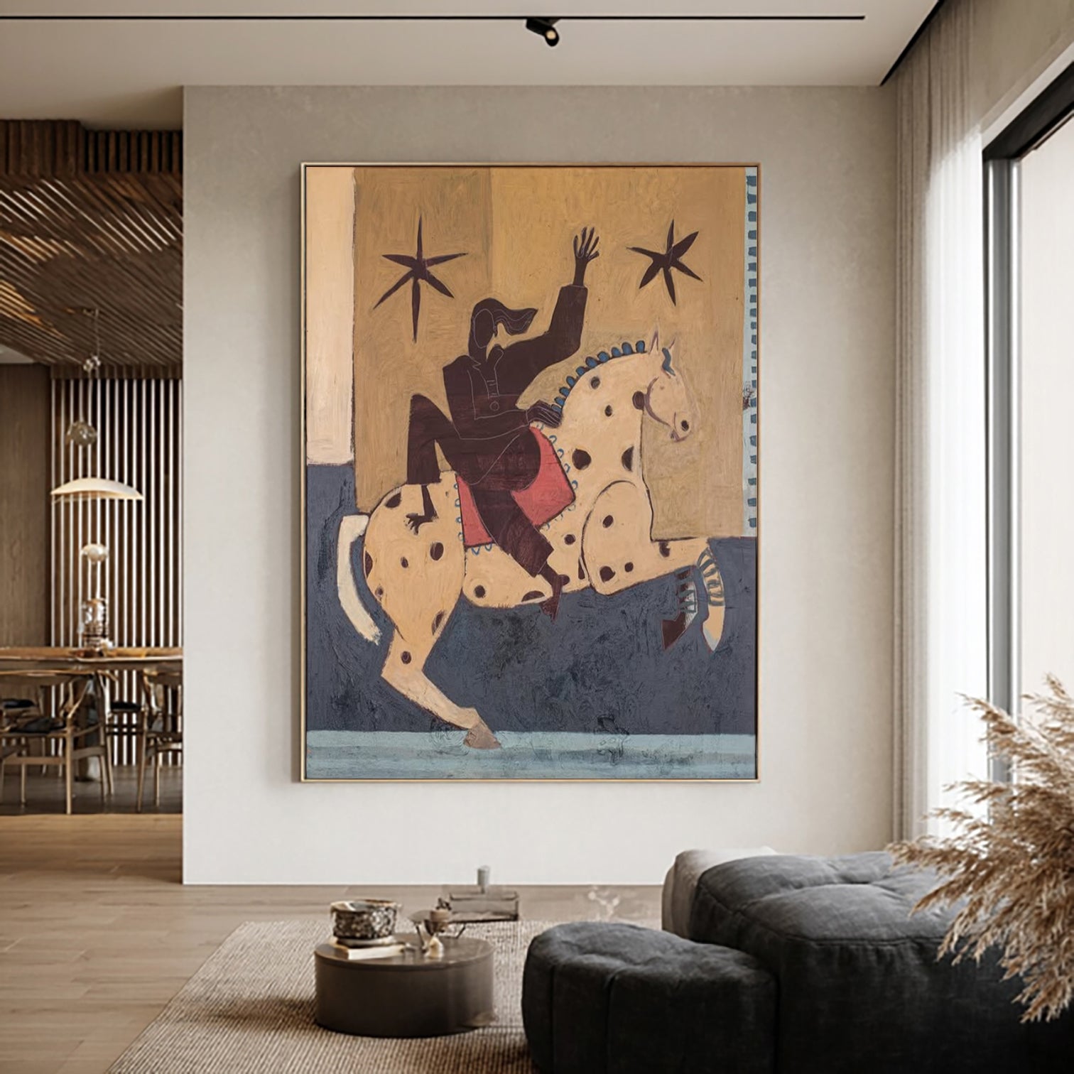 Mid Century Modern Horse Painting Equestrian Wall Art Boho Wall Art