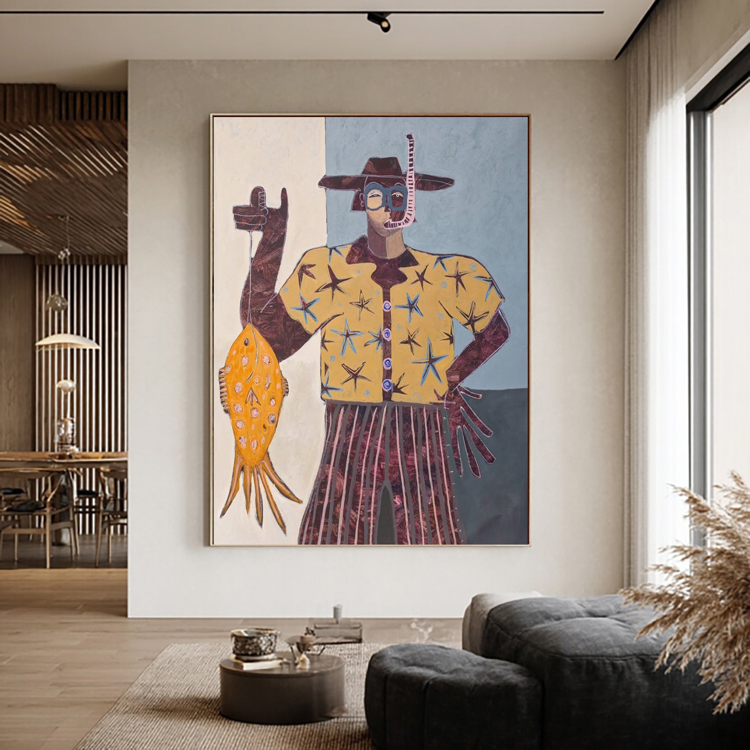 Modern Folk Art Painting, Contemporary Figurative Art Wabi-Sabi Wall Decor