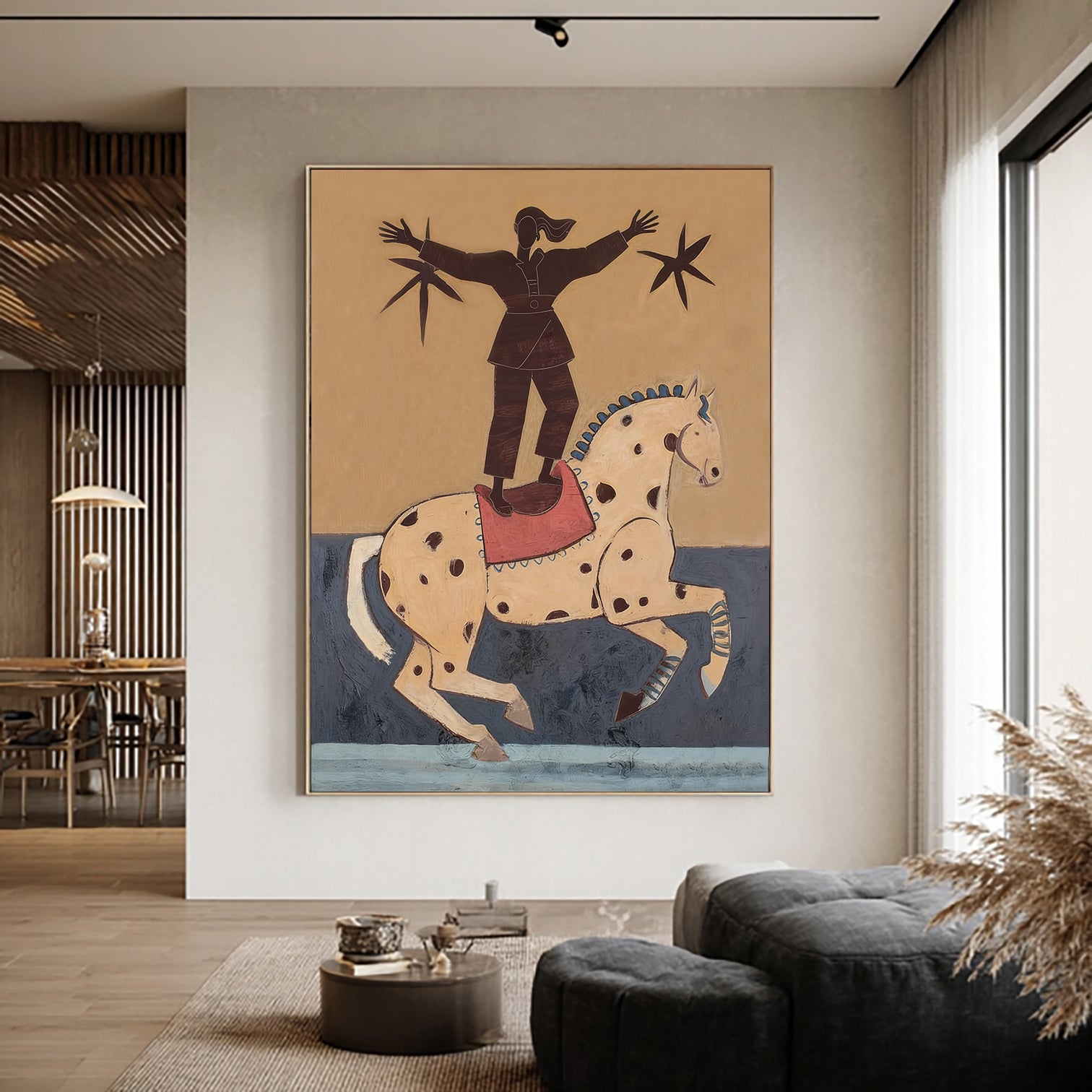 Mid Century Modern Horse Painting Expressionist Oil Painting Boho Wall Art