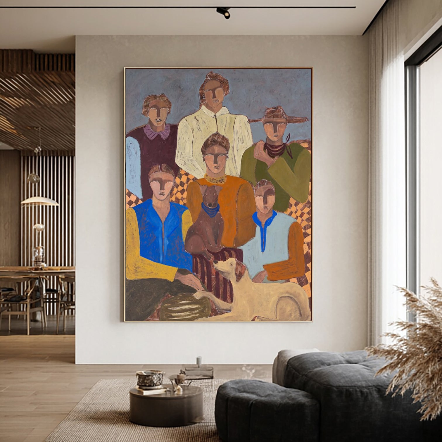 Modern Abstract Portrait art People and Dogs Art Family Gathering Moments