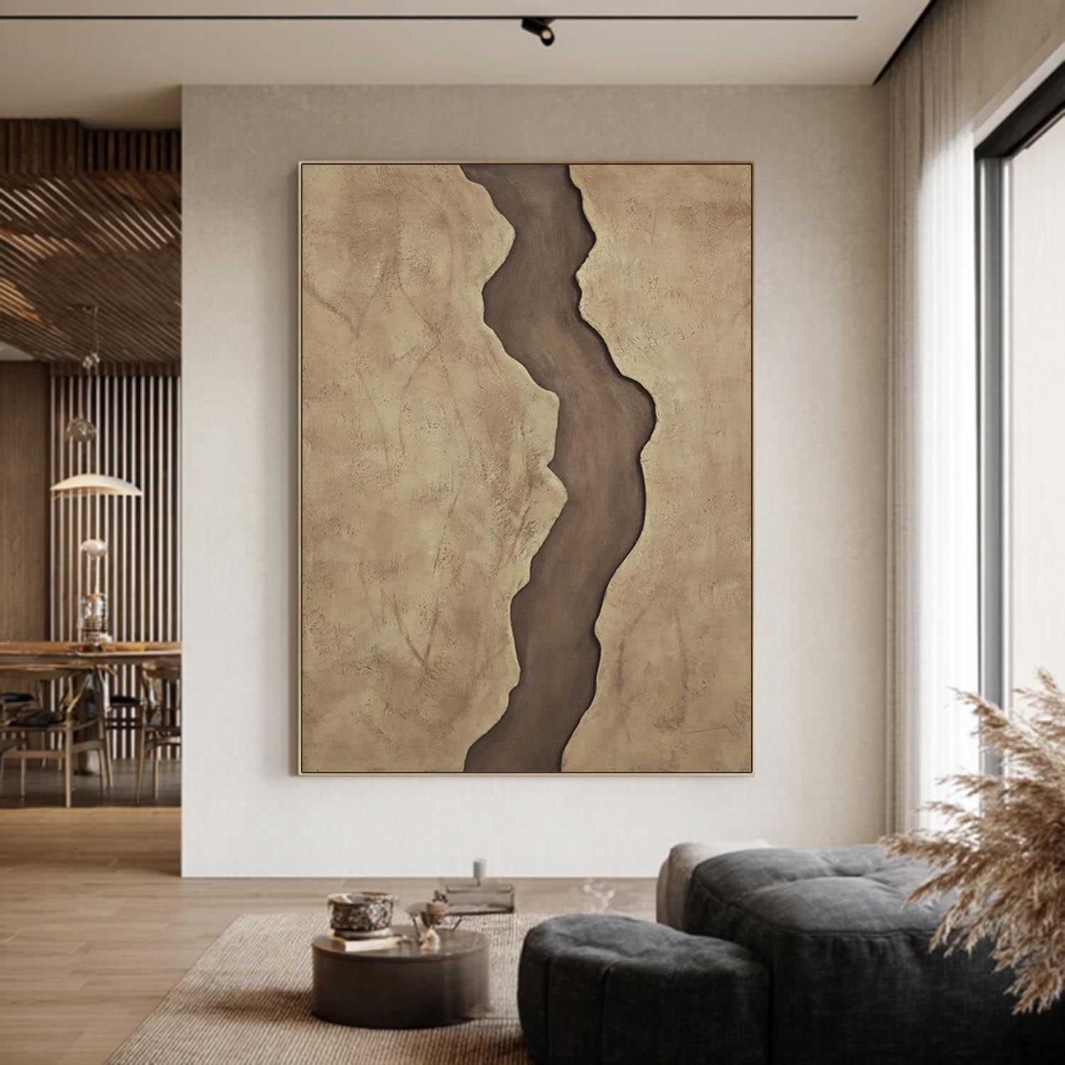 Wabi-Sabi Carved Wood Wall Art - Earth Tone Minimalist Abstract Canyon Texture Relief