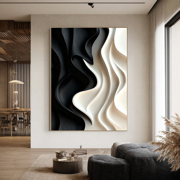 Black and White 3D Textured Wall art Black Sculptured art Painting