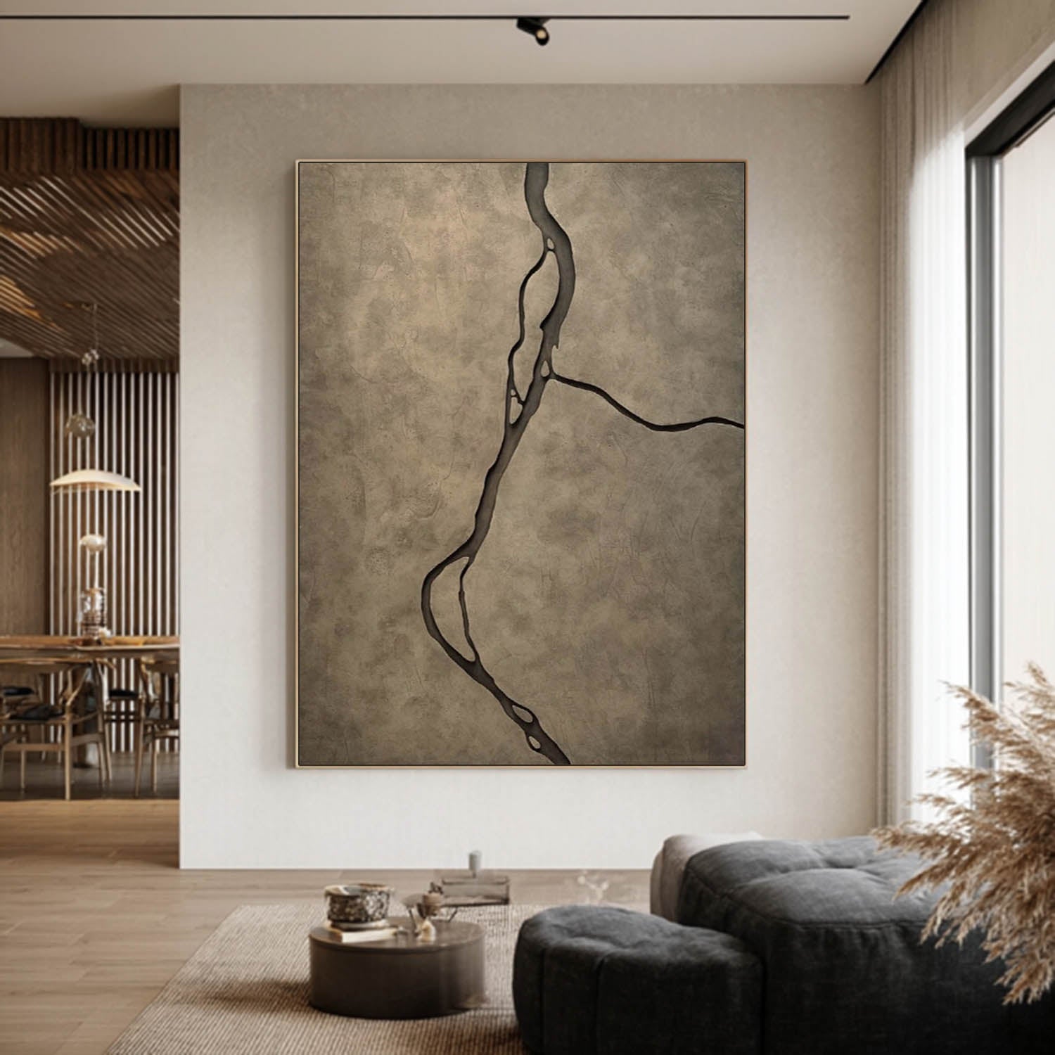 Hand-Sculpted Wabi-Sabi Wood Art - Abstract Earth Vein Texture Painting For Living Room Decor