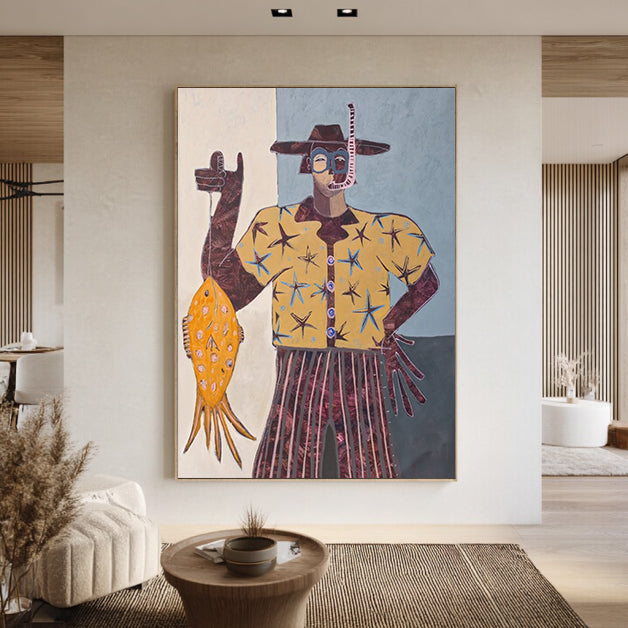 Modern Folk Art Painting, Contemporary Figurative Art Wabi-Sabi Wall Decor