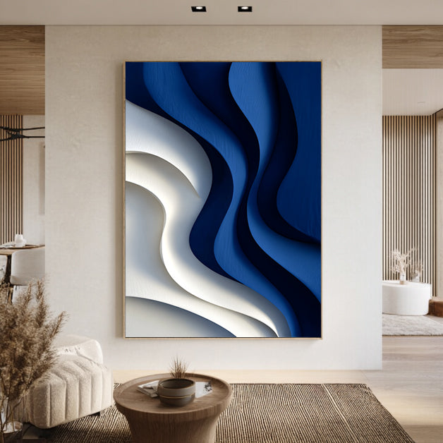 Blue 3D Textured Wall art Blue Sculptured art Painting Wood Block Art