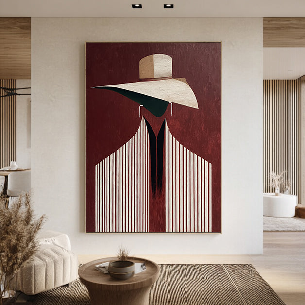 Burgundy background Wall Art Contemporary Abstract Portrait Painting