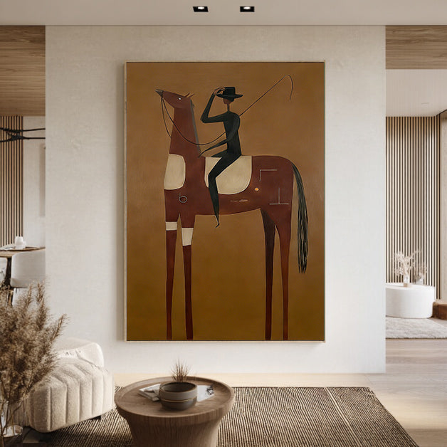 Abstract Horse and Rider Painting Neutral Earth Tone Horse art Decor