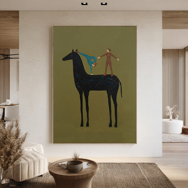Abstract Horse and Rider Wall Art - Minimalist Equestrian Painting