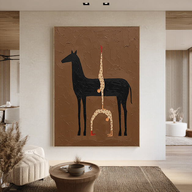 Abstract Horse Art Earth Tone Modern Equestrian Wall Decor Contemporary Folk Art