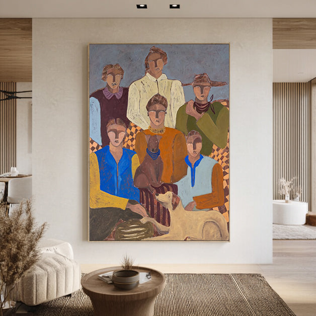 Modern Abstract Portrait art People and Dogs Art Family Gathering Moments