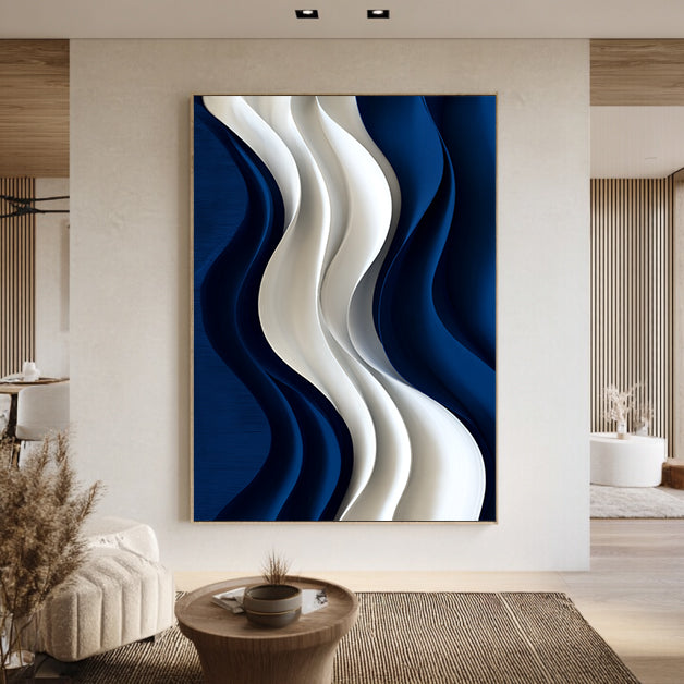 Blue 3D Textured Wall art Hand-Painted Wood Carving Wall Art Blue
