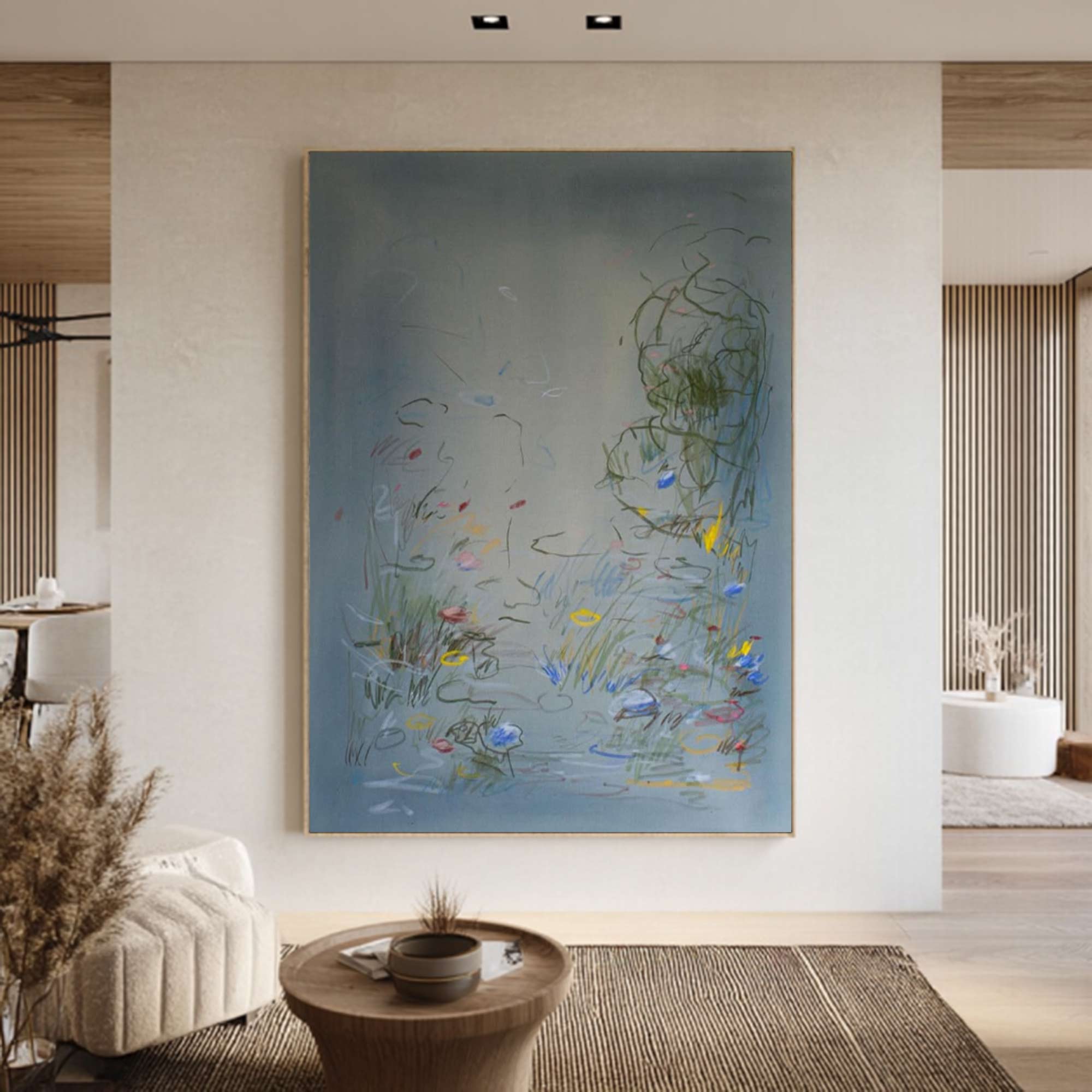 flower painting Blue abstract painting, Blue plant wall painting