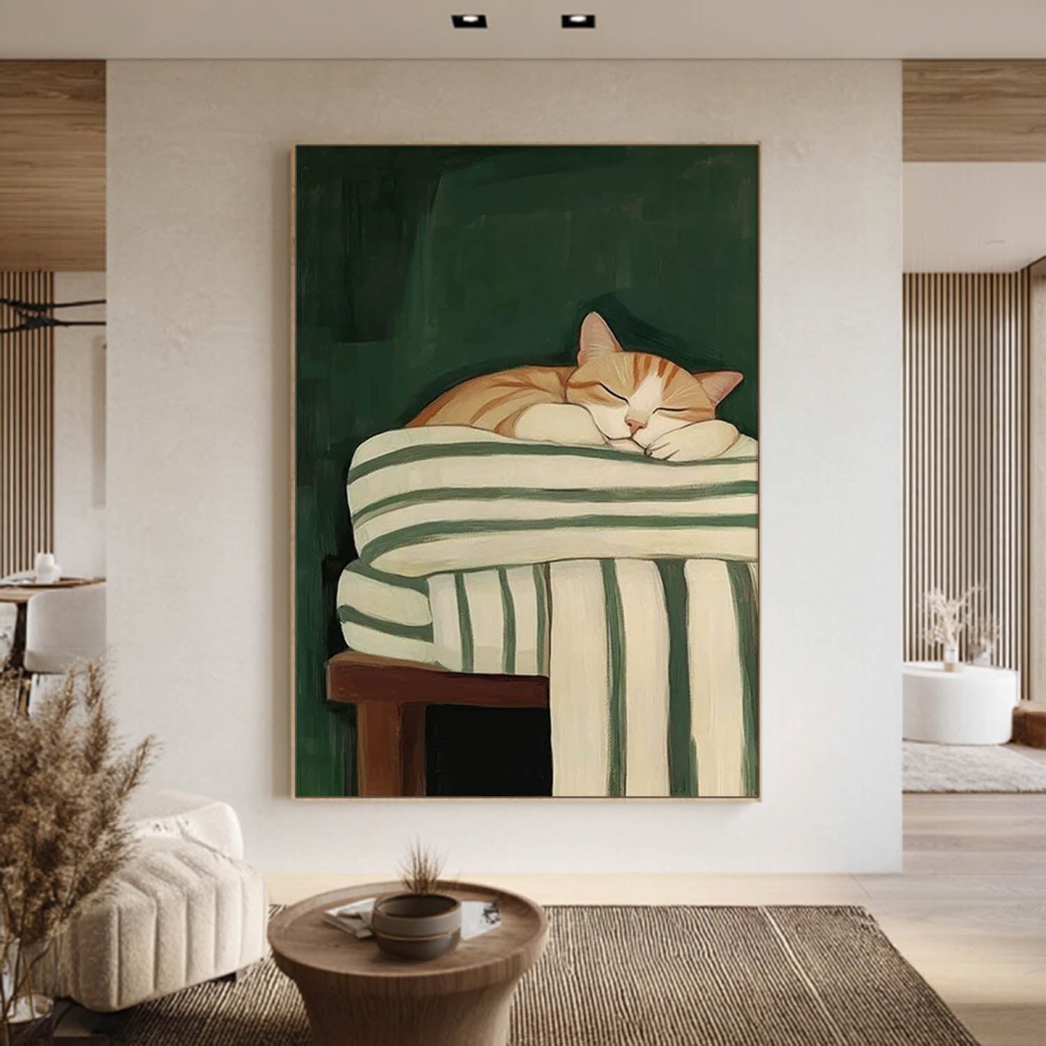 Modern Wabi-Sabi Style Pet Portrait Painting Cute Orange Tabby Wall Art