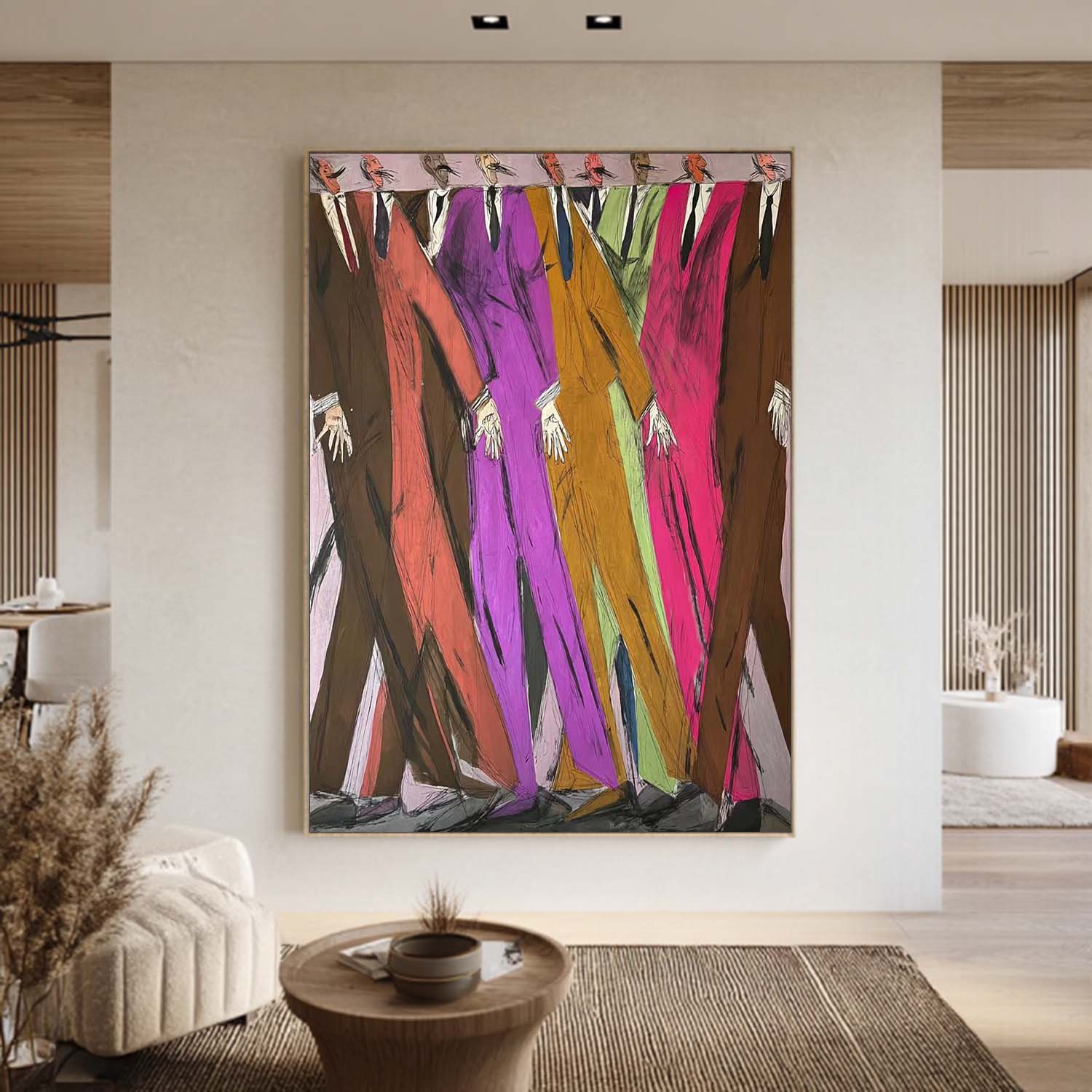 Colorful Abstract Men in Suits Oil Painting -Hand-Painted Expressionist Figurative Wall Art