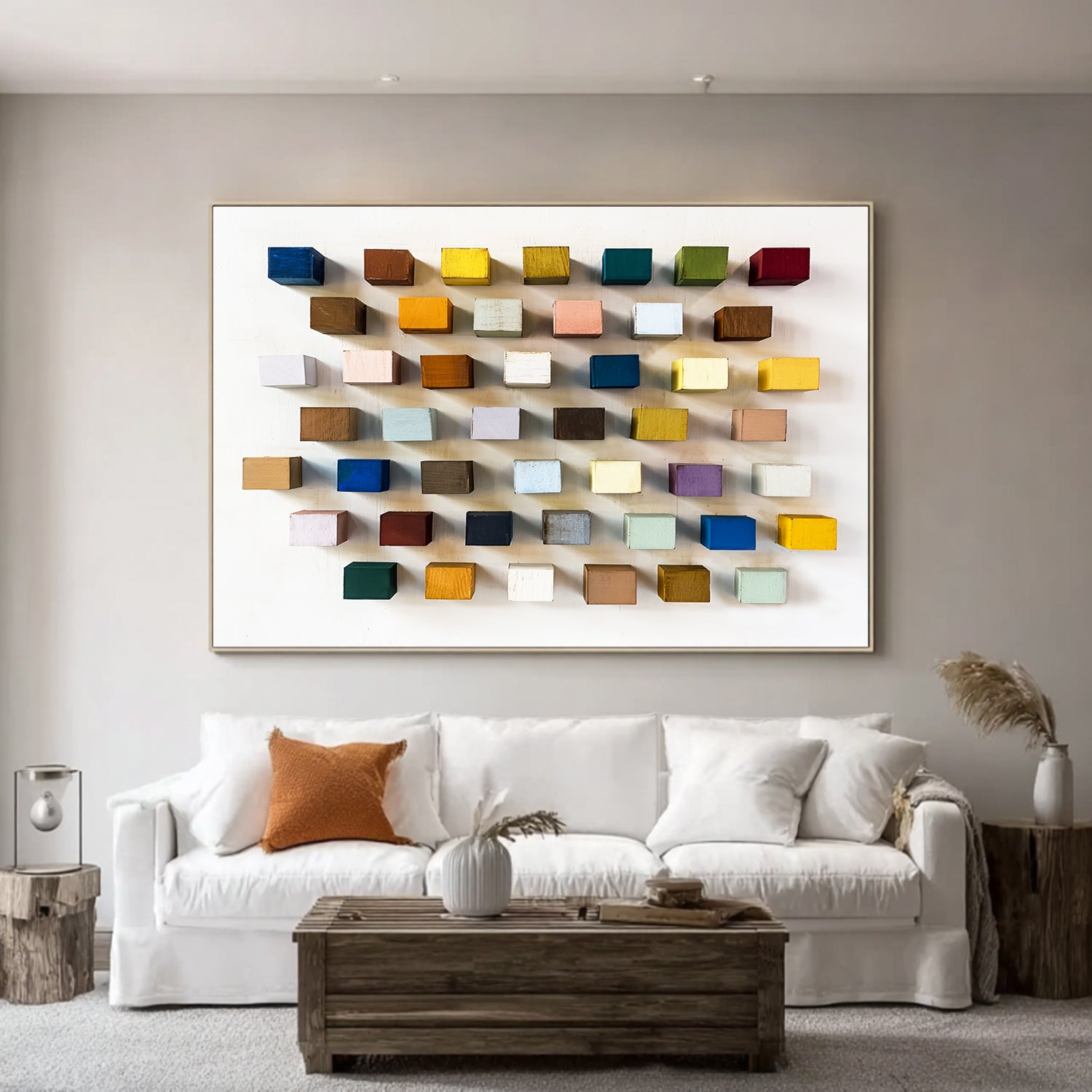 Colorful 3D Wooden Wall Art Hand-painted Wood Blocks Home Decor