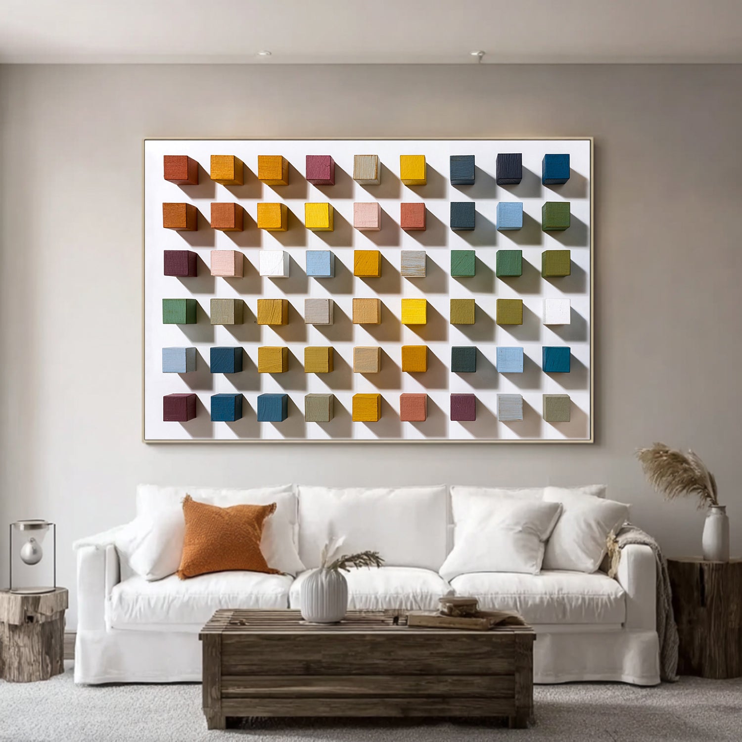 Colorful Geometric Wood Wall Art Hand-painted Wood Blocks Home Decor