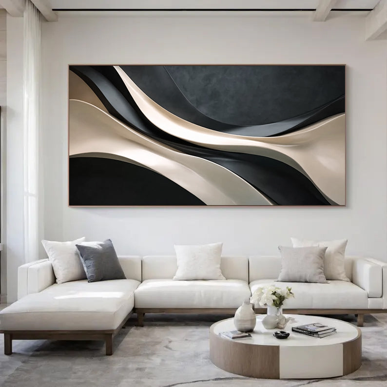 3D Textured Wood Wall Art | Neutral Boho Wood Wall Sculpture for Living Room