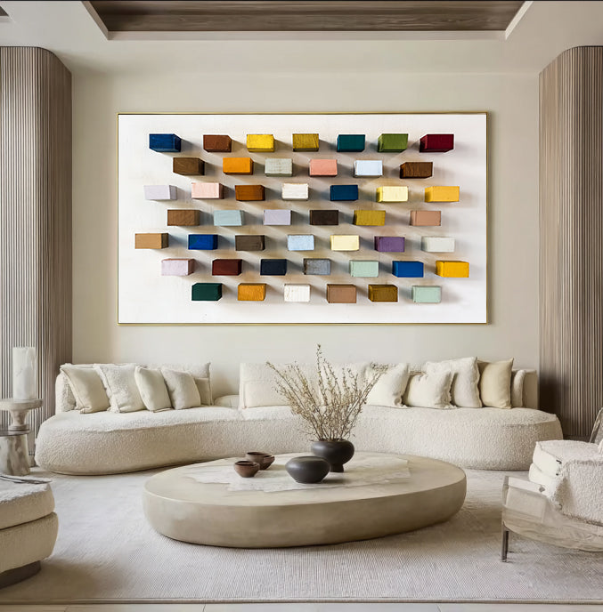 Colorful 3D Wooden Wall Art Hand-painted Wood Blocks Home Decor