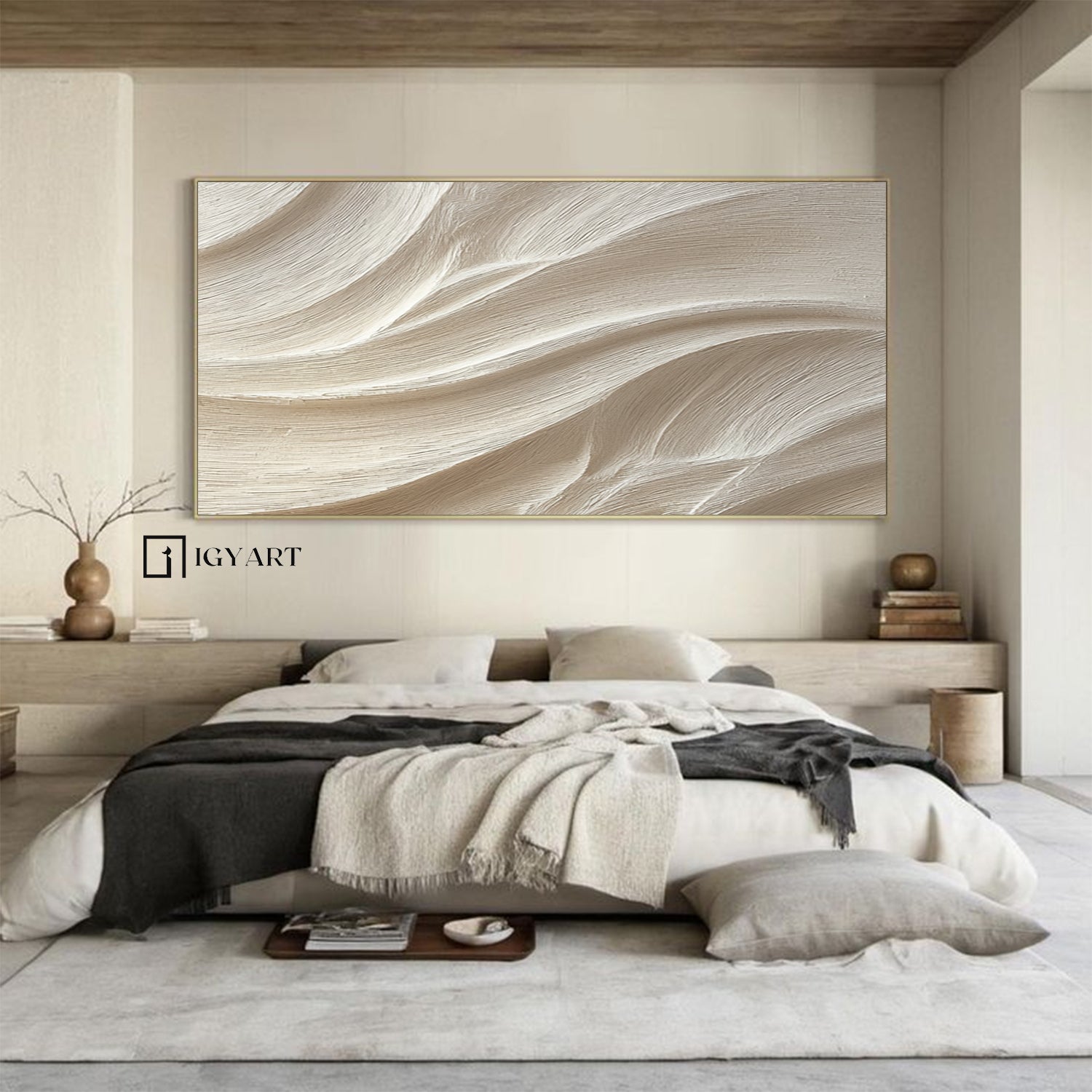 Cream White Sculptured art Wood carving wall art Textured Wall Decor