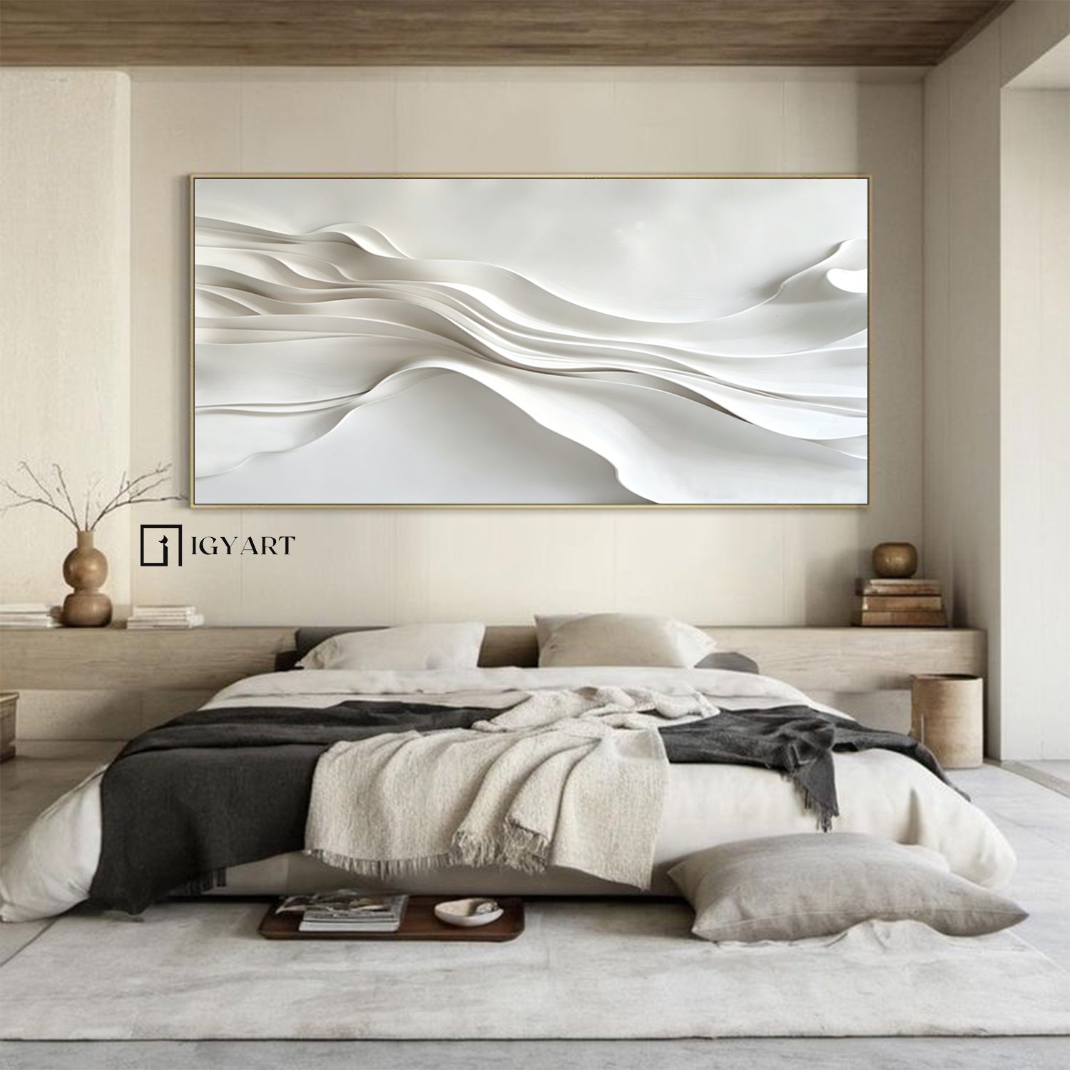 Large White 3D Abstract Wood Wall Painting Original hand-painted 3D textured wall art