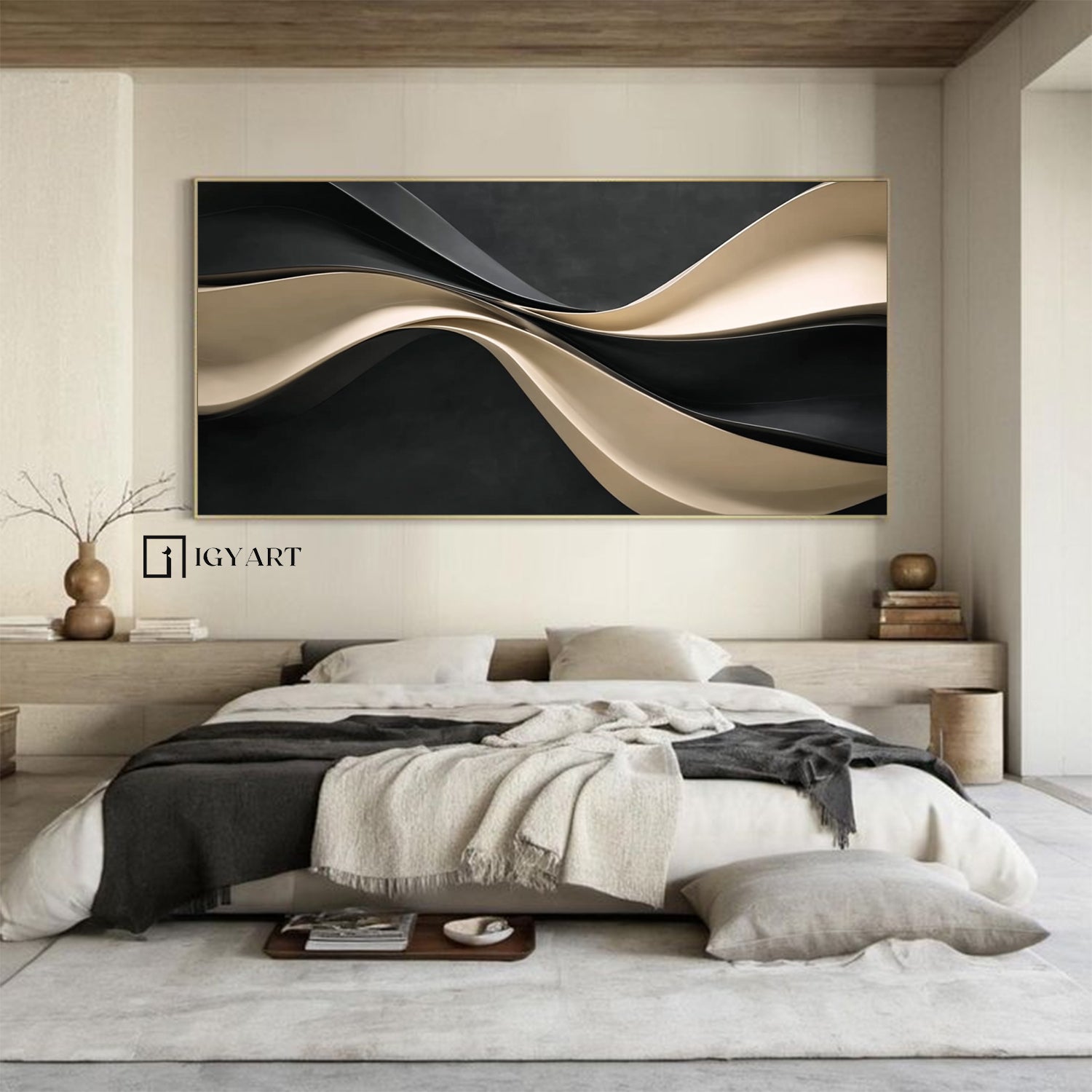 3D Wood Wall Art Neutral Abstract Textured Wall Decor for Sofa Above