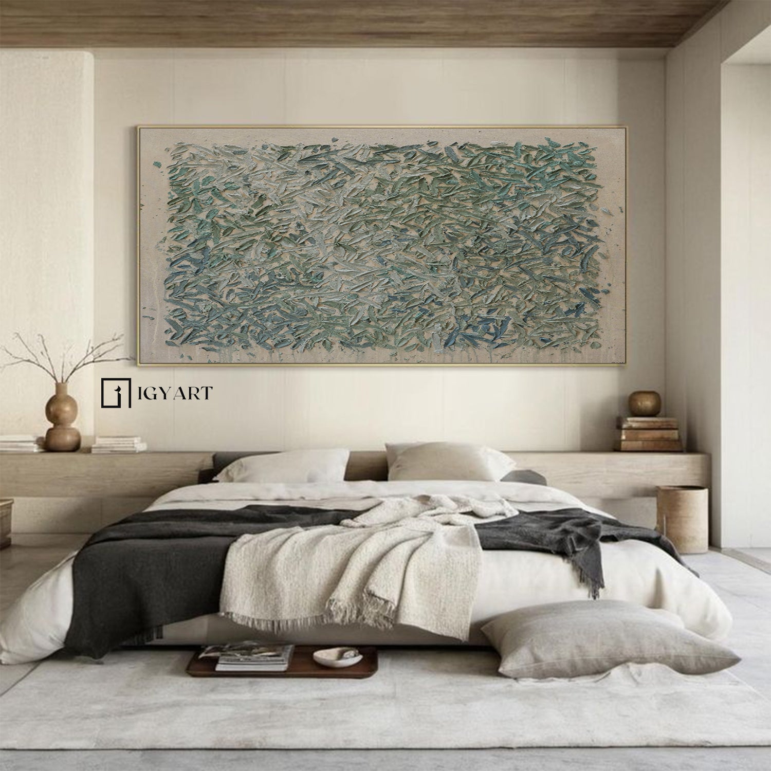 Green wall art Green textured wall art Large Green abstract painting