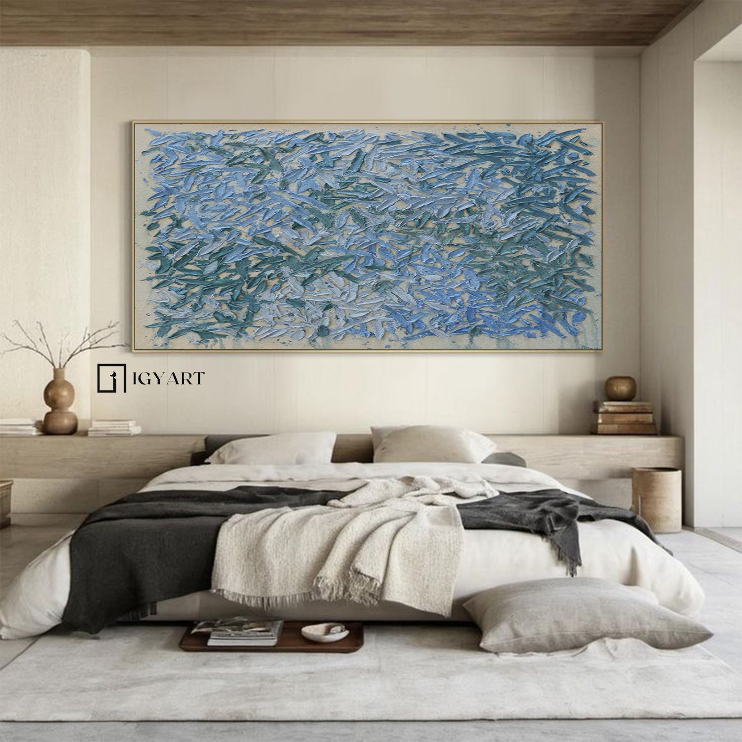 Blue textured wall art Large Blue abstract painting Blue wall art