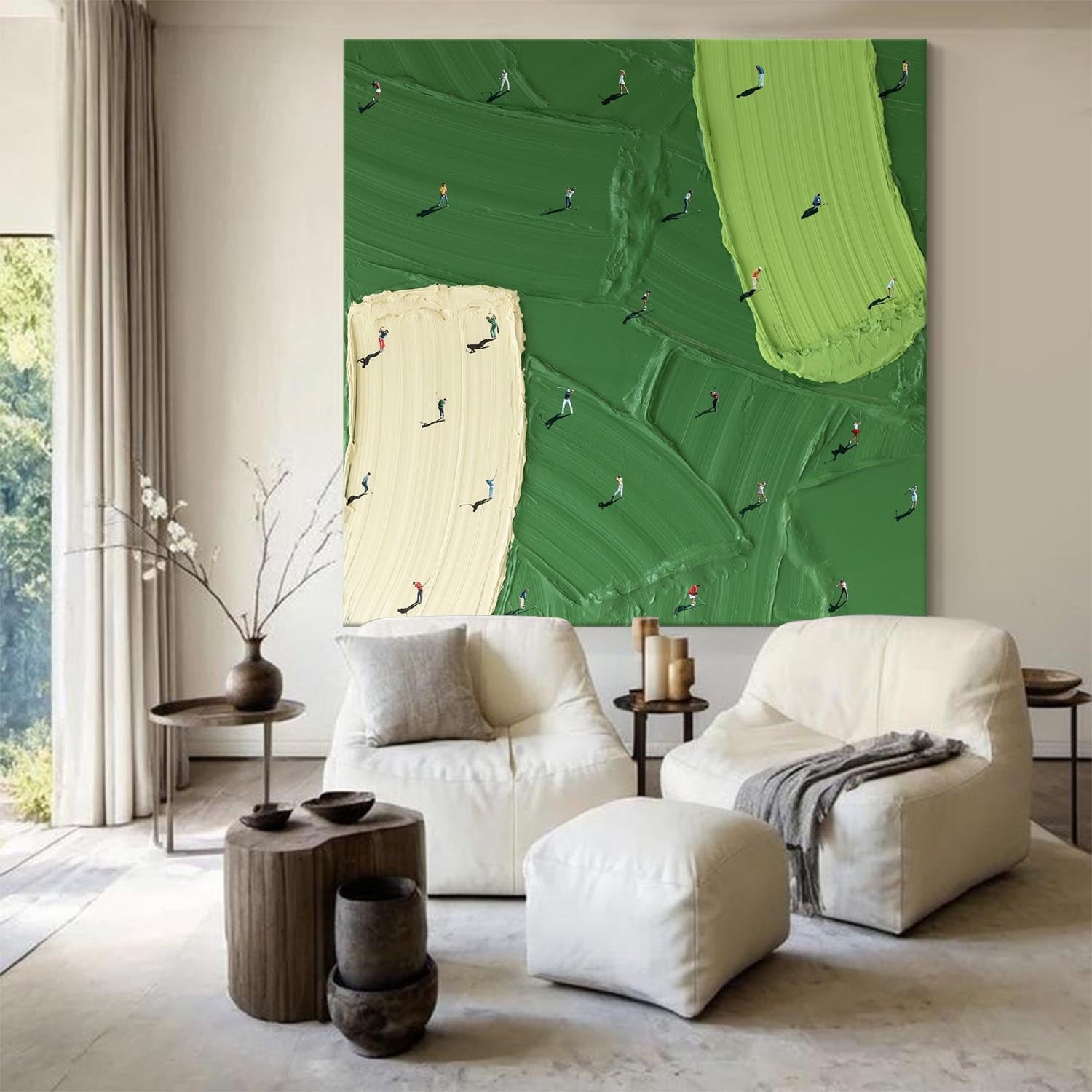 Golf Course Painting Green Textured Wall Art Large Green Abstract Painting Golf Lovers Gifts Handmade Painting