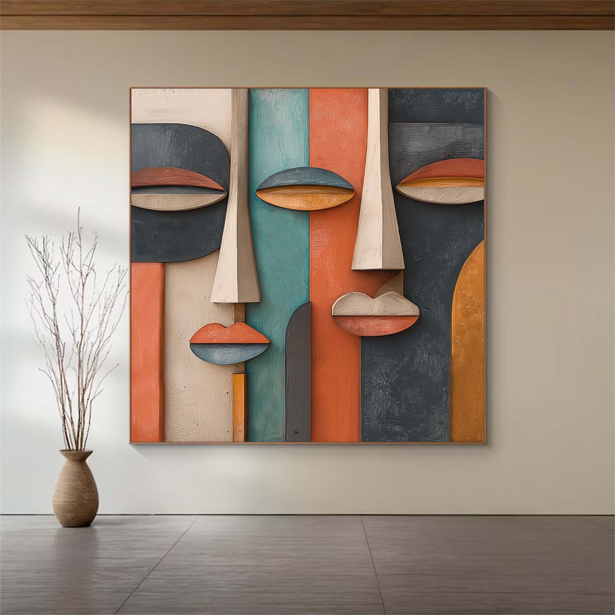 Wood carving wall art Abstract painting face Sculptured art Painting