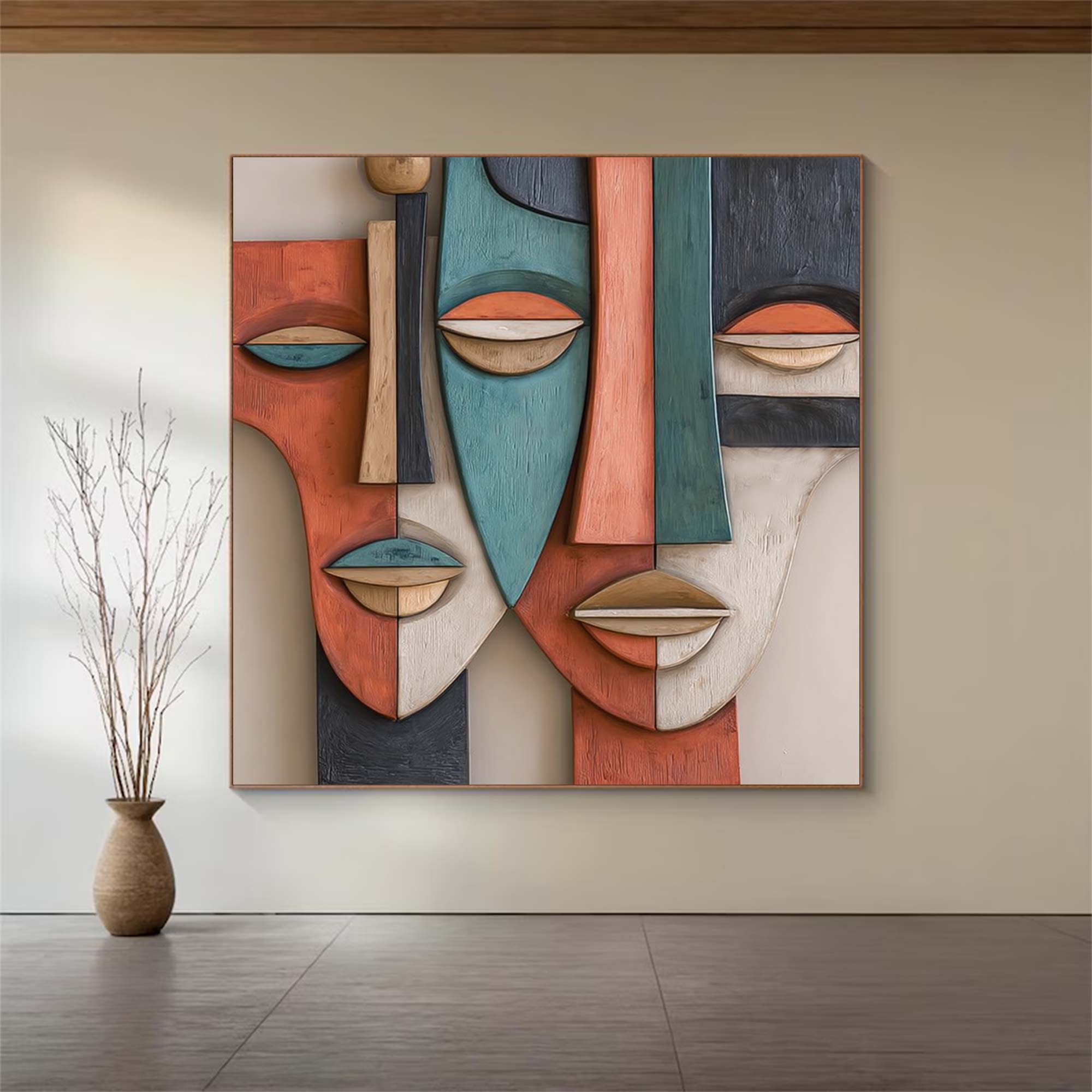 Wood carving wall art Face Sculptured art couple's faces Abstract art