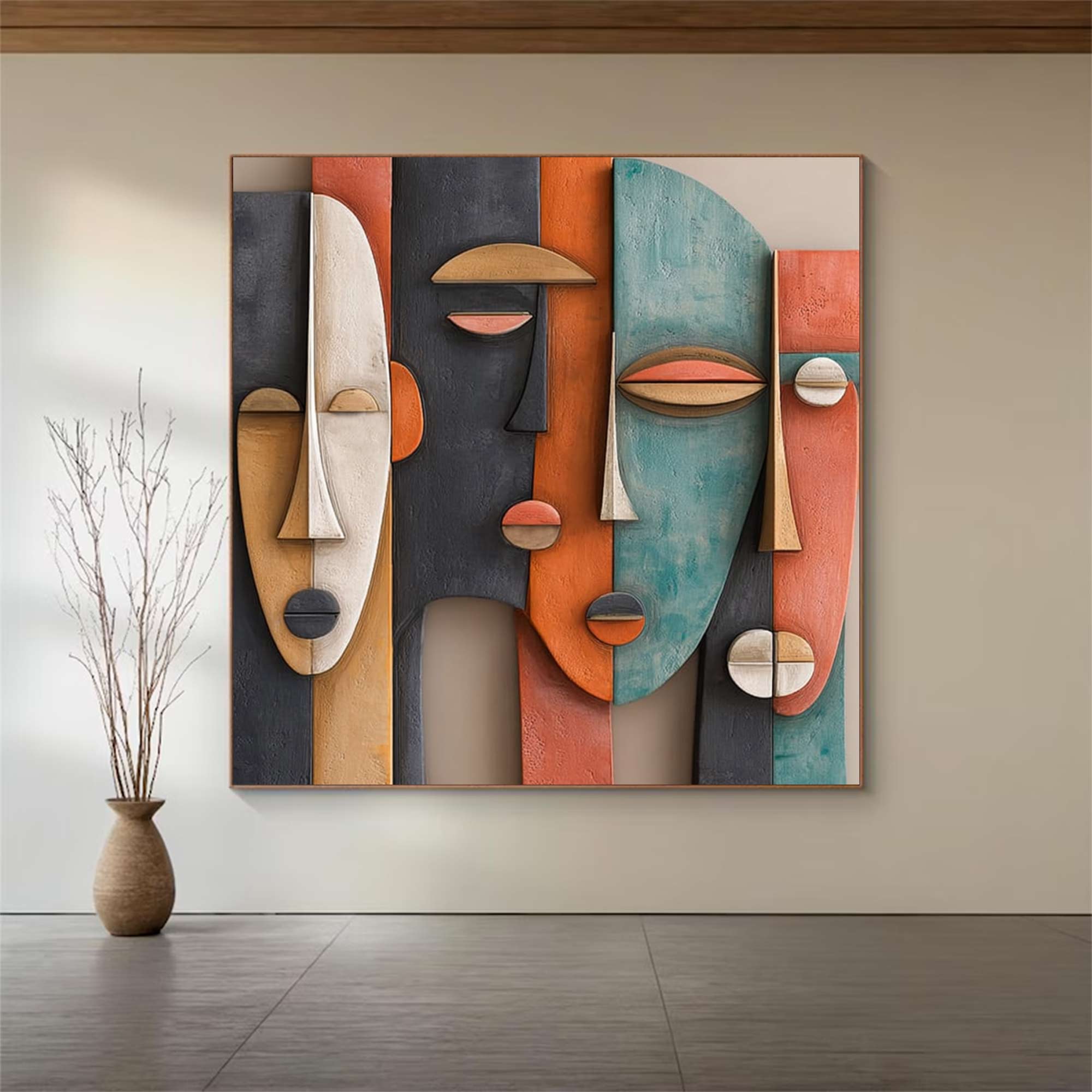Abstract face painting Sculptured art Painting Wood carving wall art