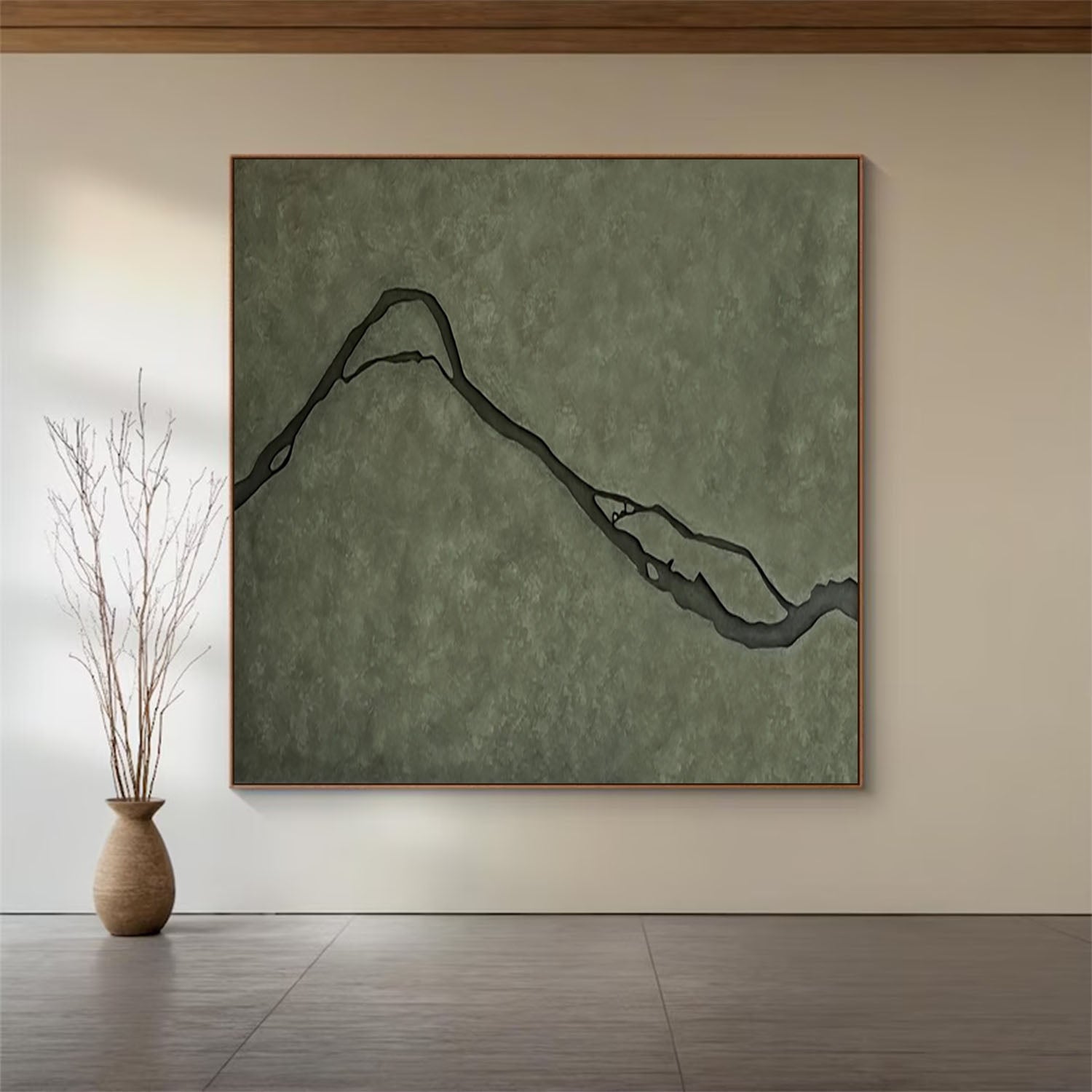 Dark green Japandi style 3D Wood Wall Art Modern Boho Wabi Sabi for Living Room