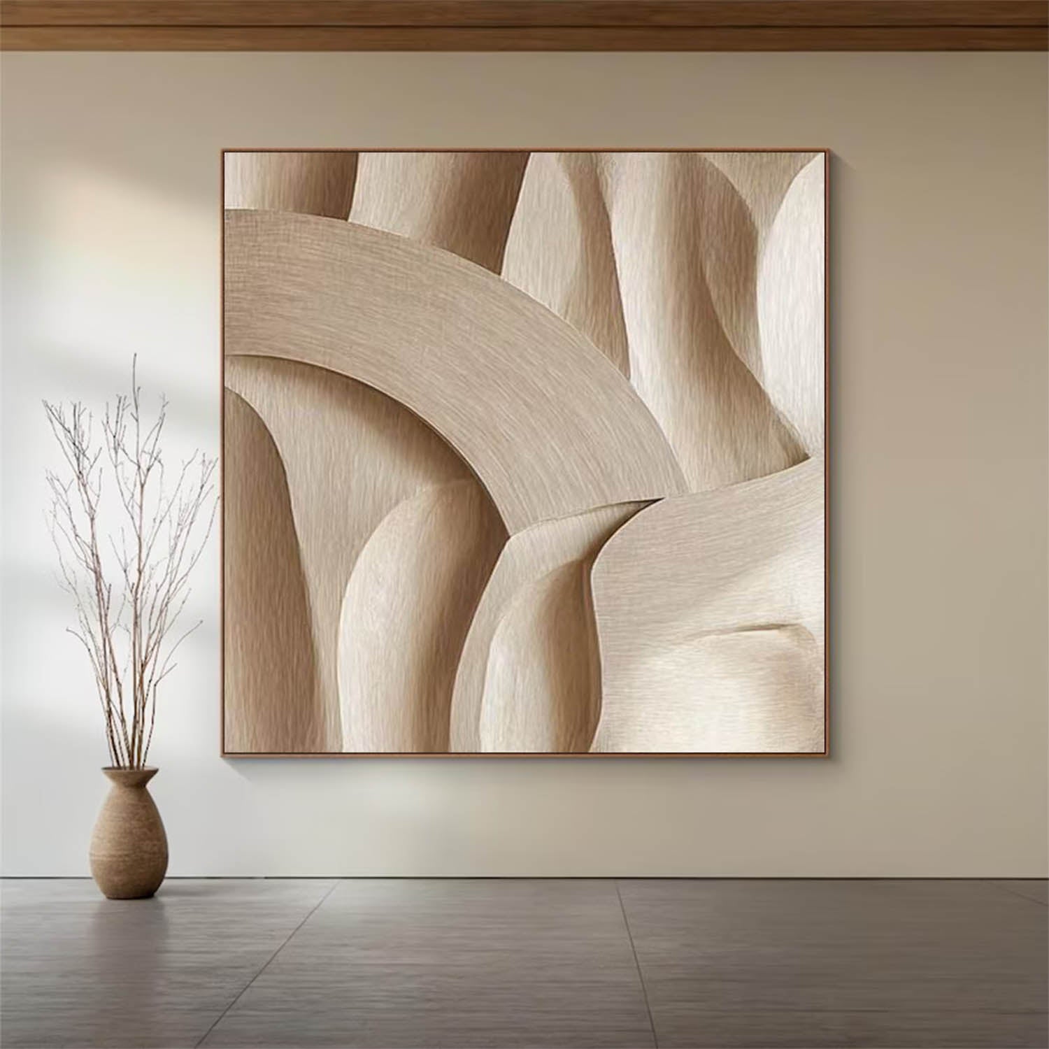 Wood carving wall art 3D Textured Wall Decor Beige Minimalist wall art