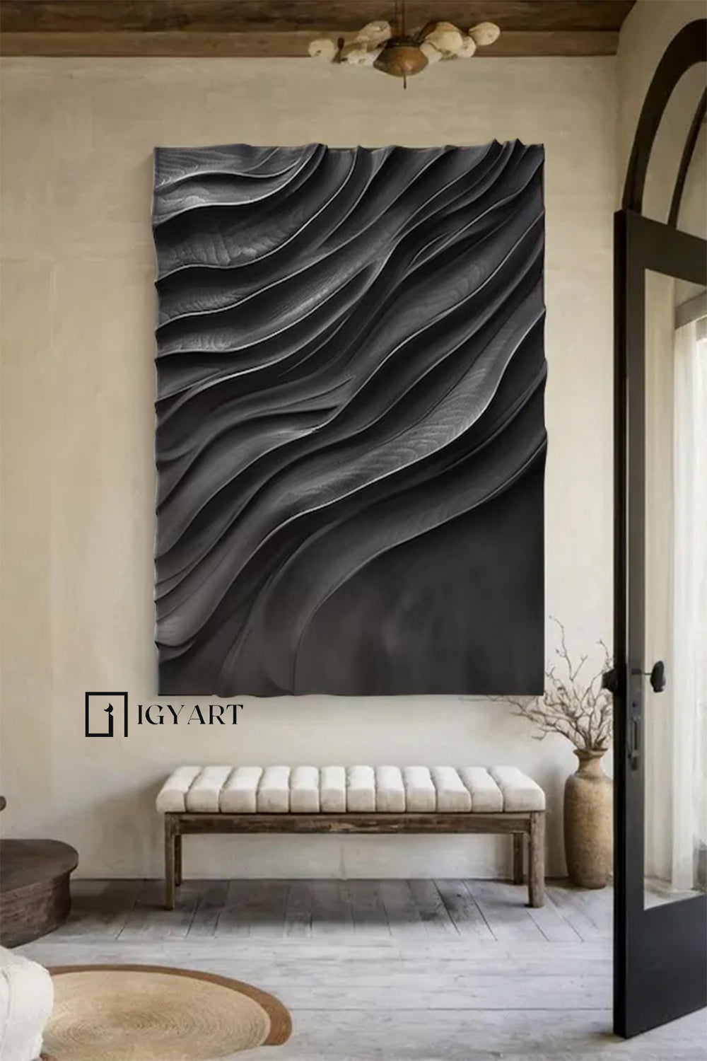 Wood Wall decor Black sculpture Wall art Black Wood carving wall art