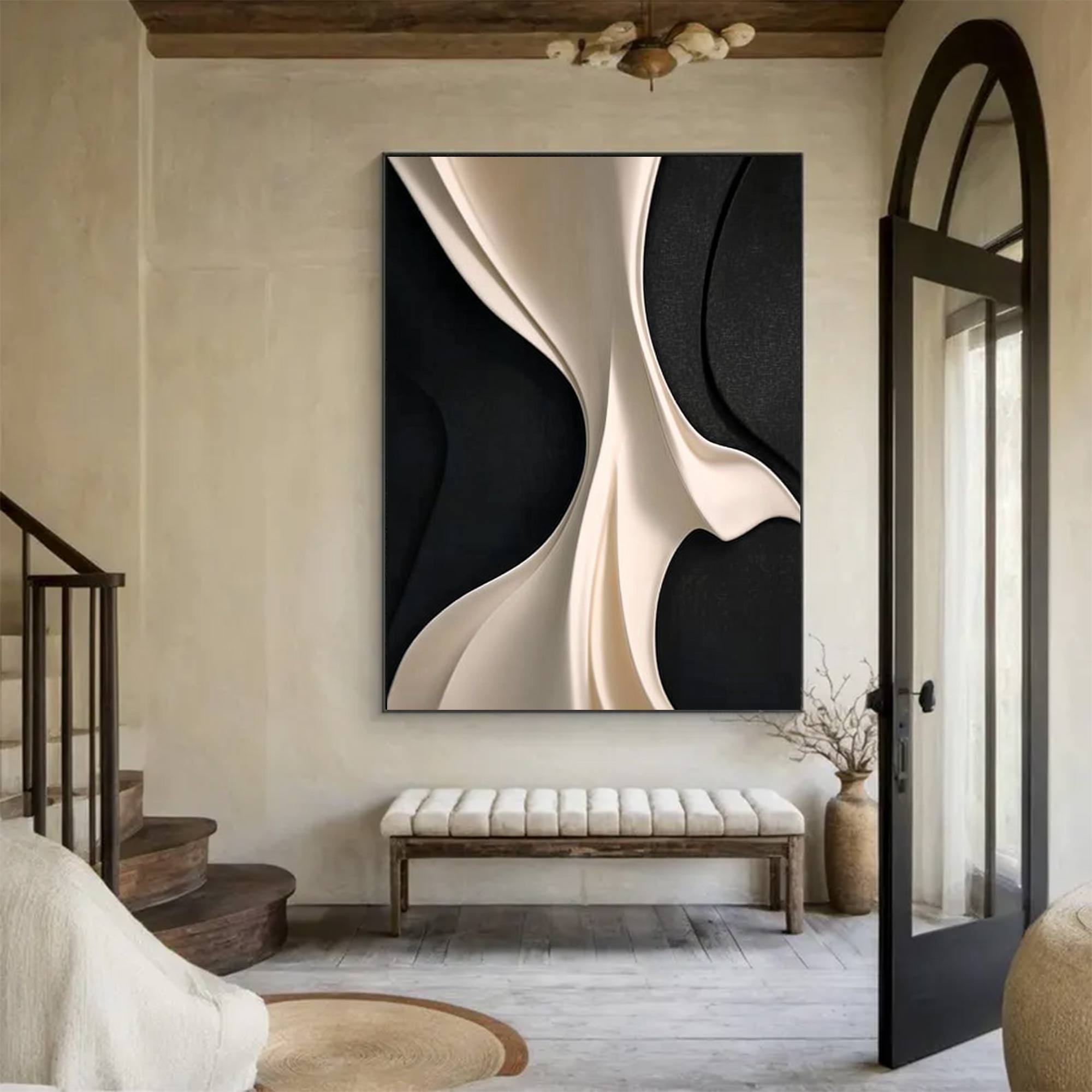 wood sculpture wall art Black and white wood carving texture wall decor