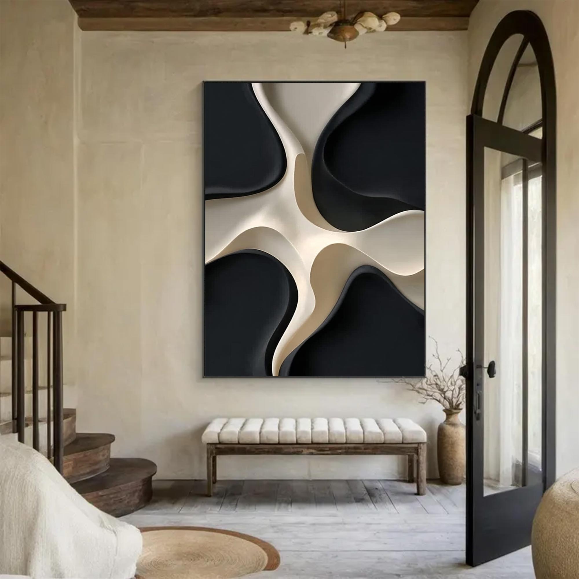 Black and white texture wall decor wood sculpture wall decor painting