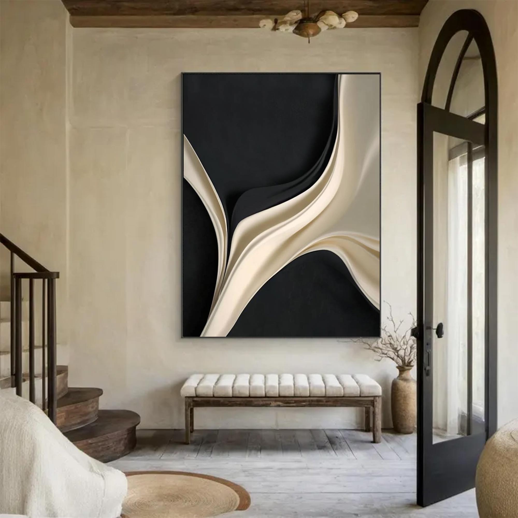 Black and white texture wall decor wood sculpture wall decor painting