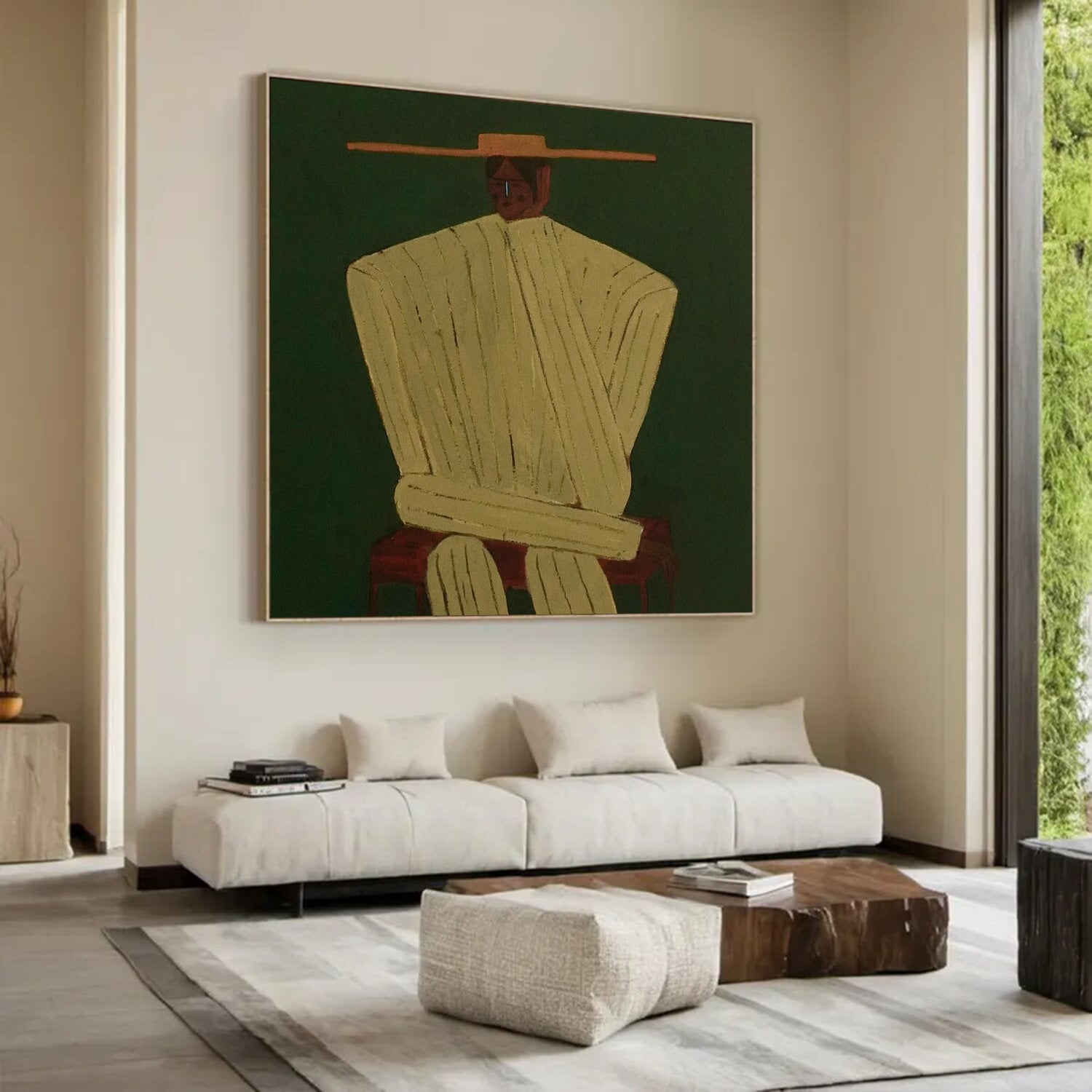 Rustic Minimalist Figurative Painting - Modern Folk Art Style Painting