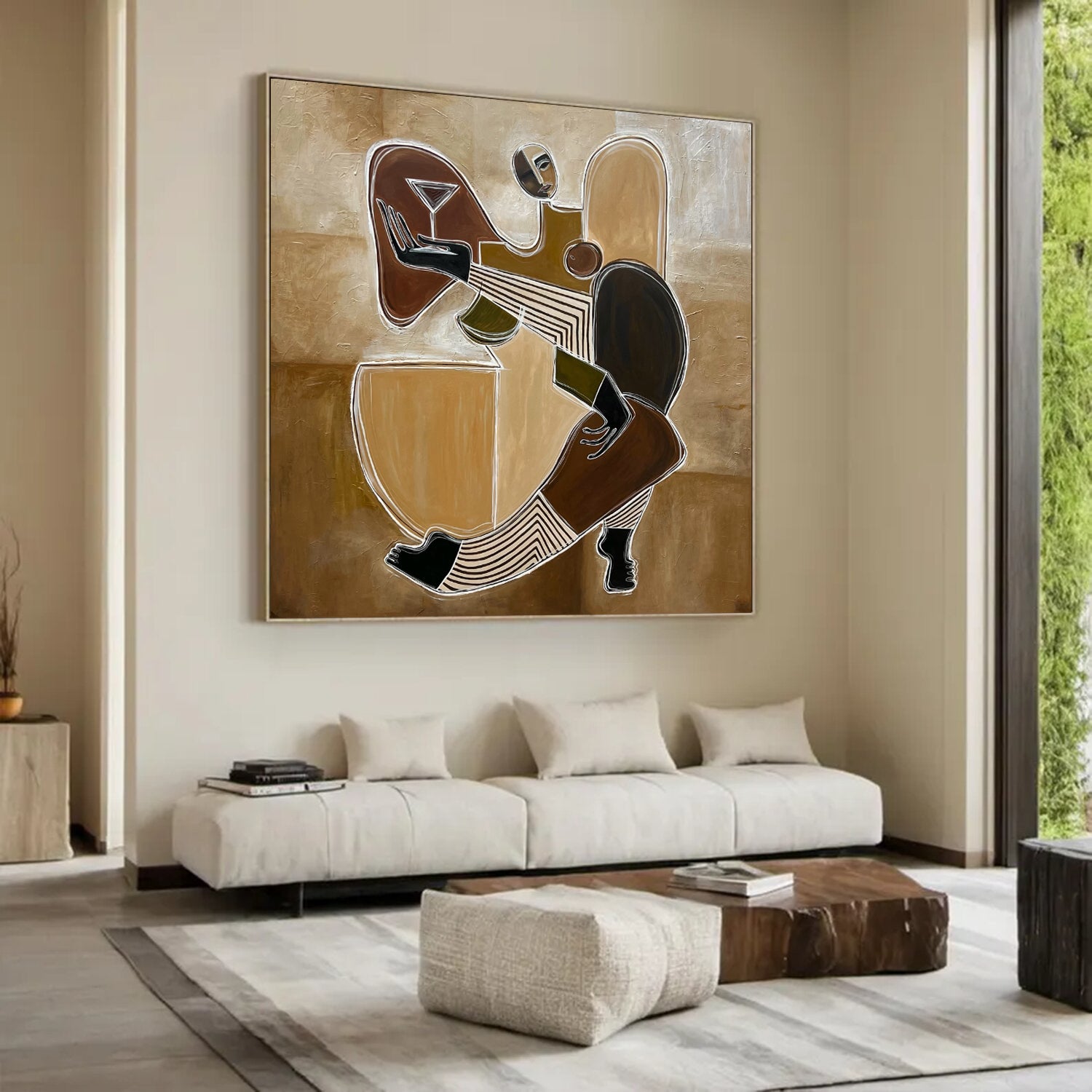 Mid-century Modern abstract Figure Painting Geometric Figure Painting