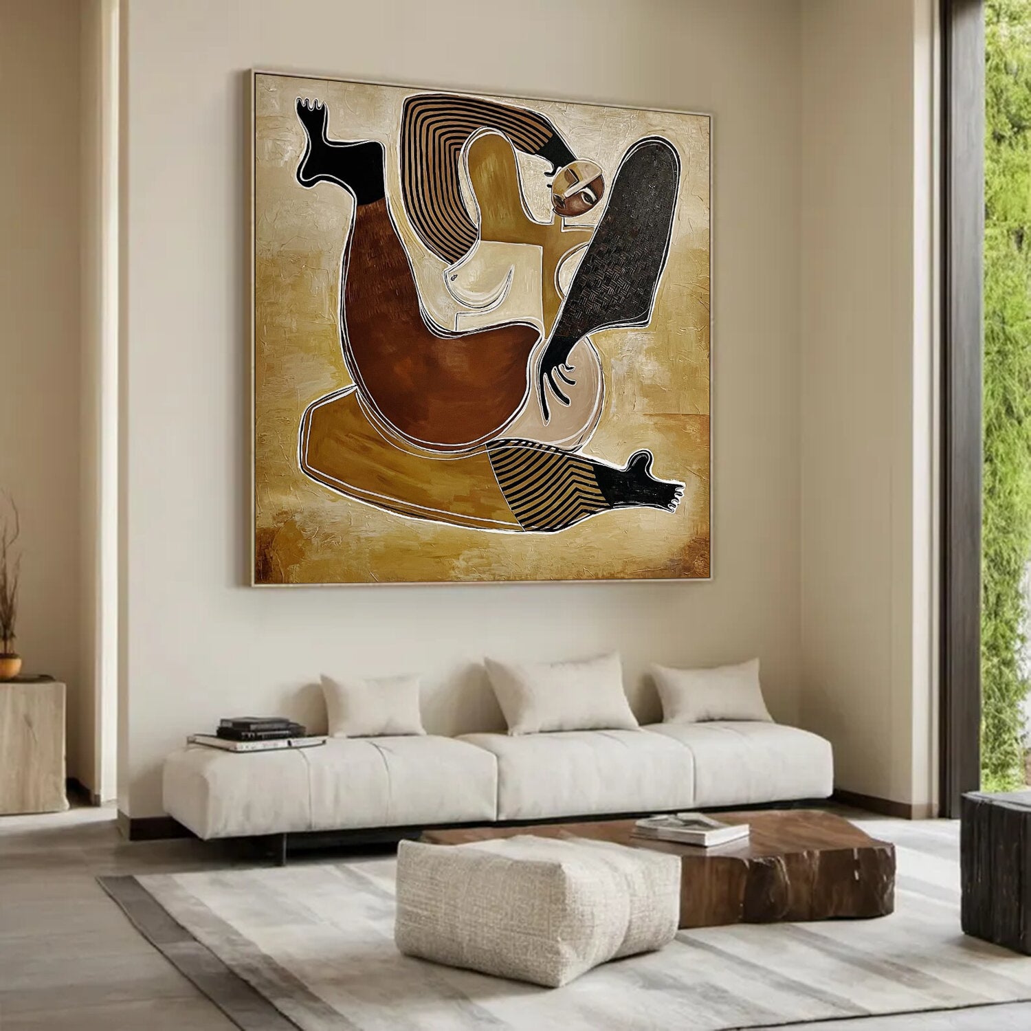 Retro-Style Figure Painting Mid-century Modern Abstract Figure Painting