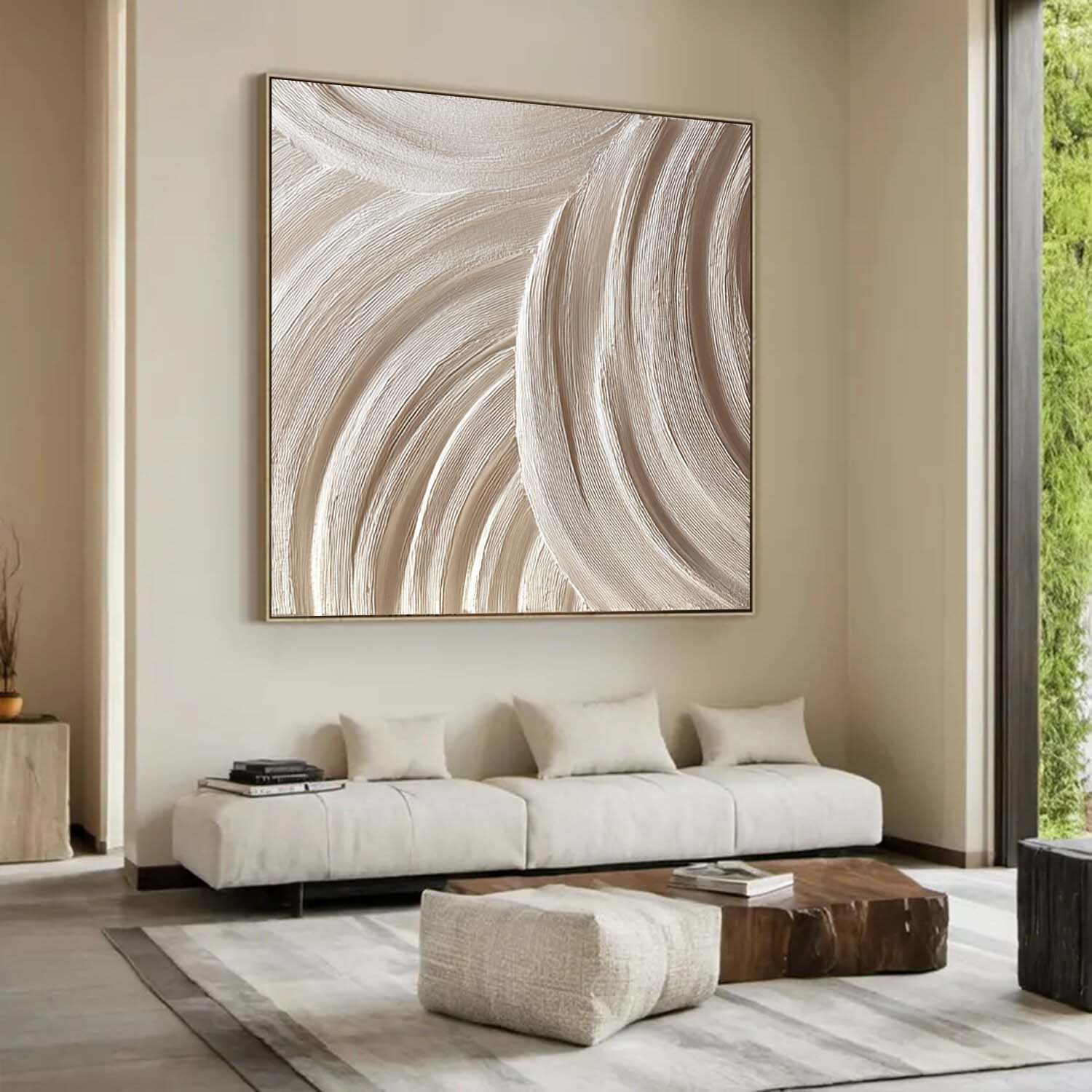 Wood carving wall art Beige Sculptured art 3D Textured Wall Decor