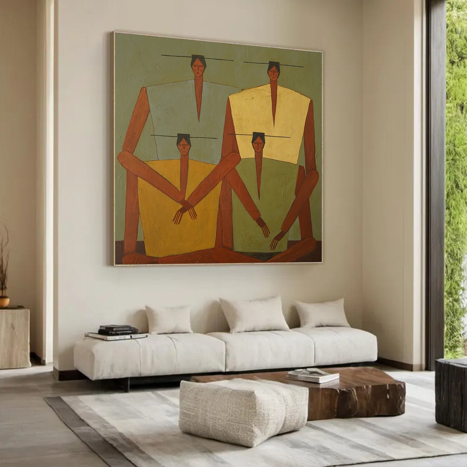 Earth-Toned Abstract Figurative Painting - Modern Folk Art Painting