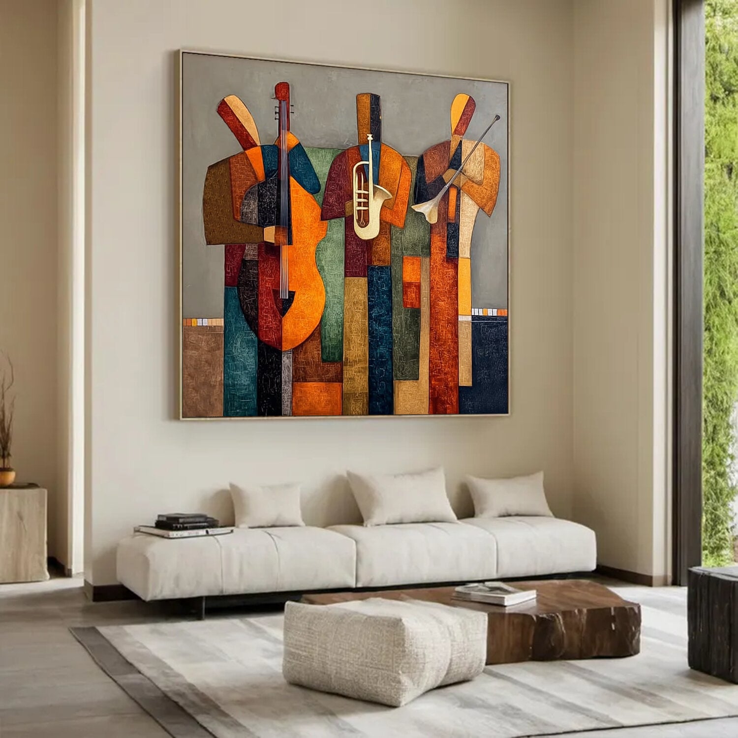 Hand Painted Modern Band Performance Abstract Figurative Oil Painting Wall Art for Living Room