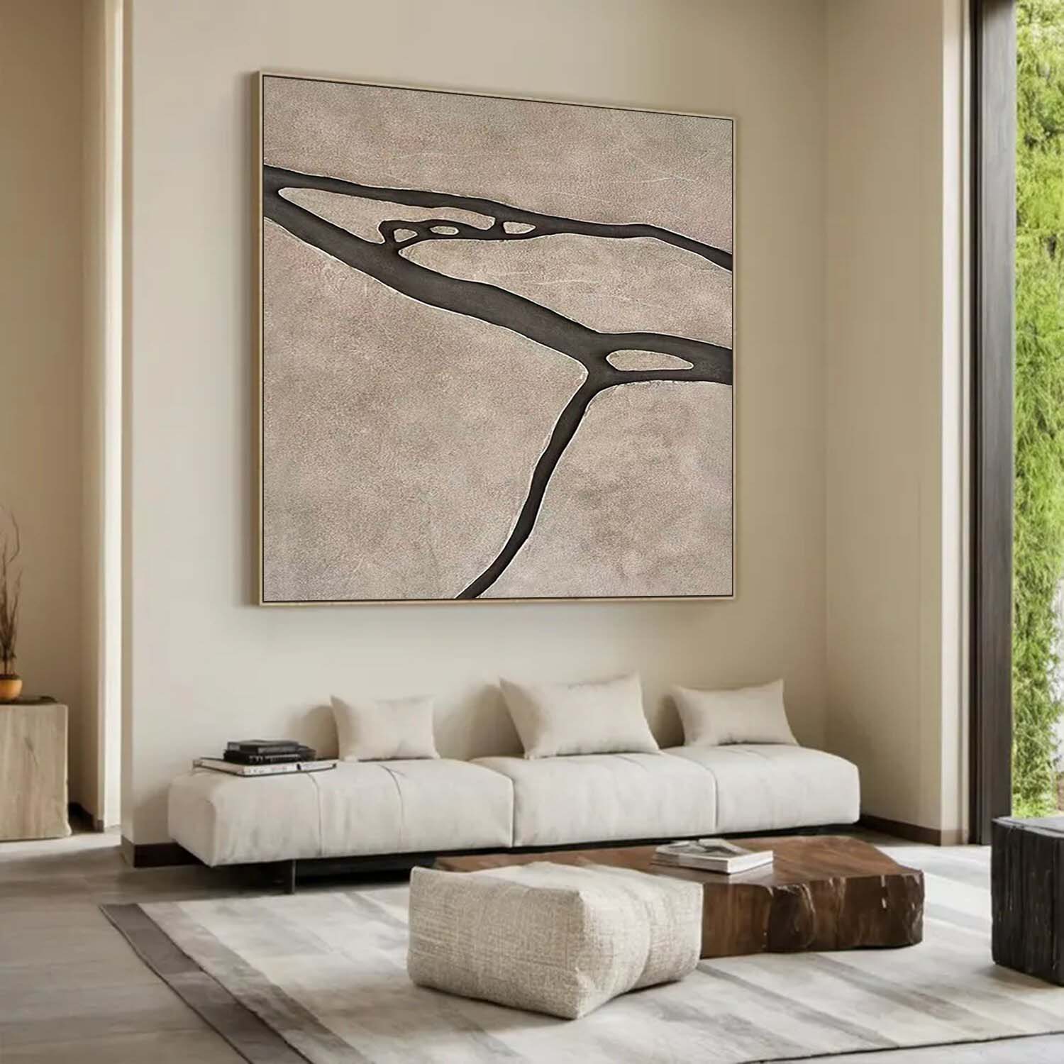 Earth Tone Japandi style 3D Wood Wall Art Wabi-Sabi River Relief for Living Room