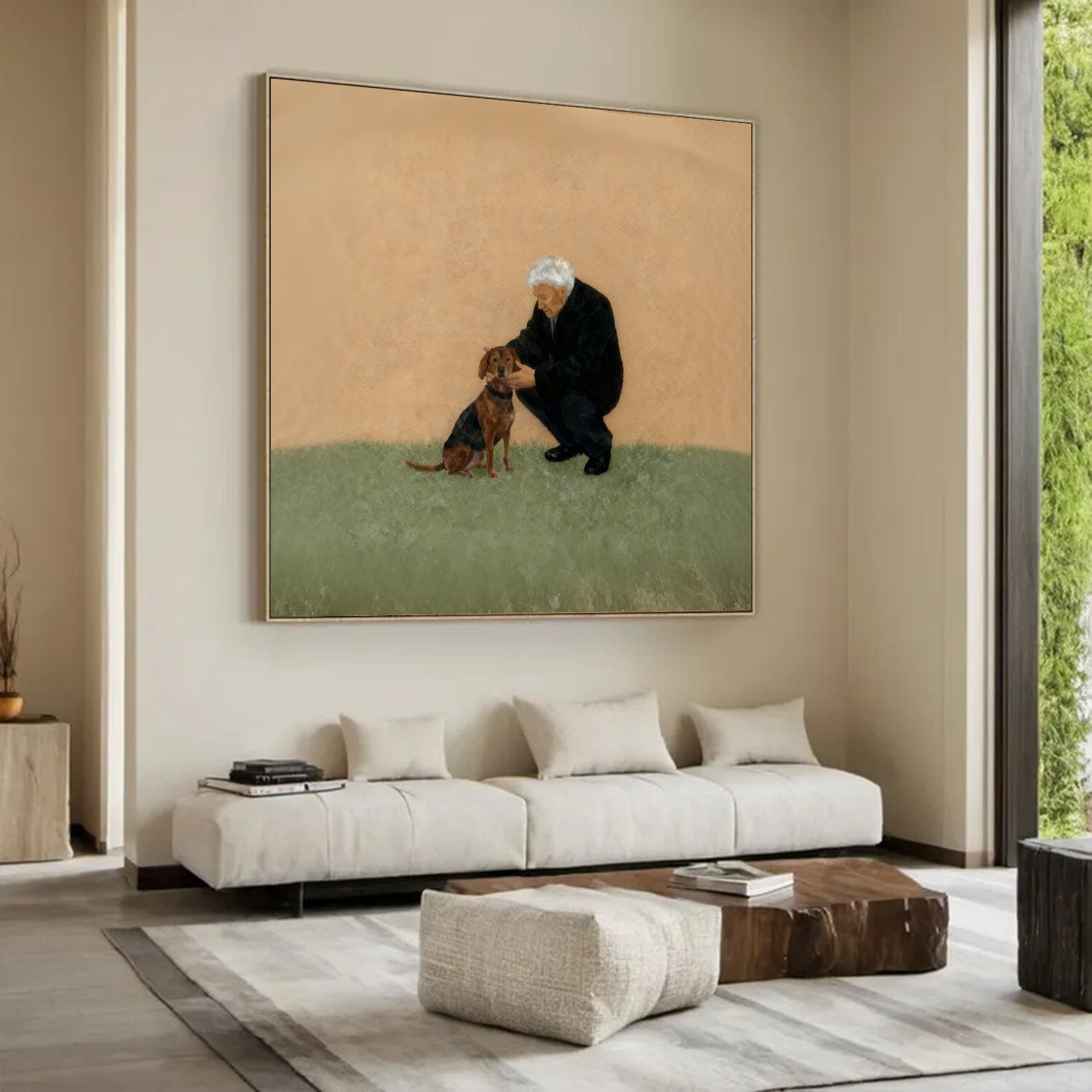 Elderly Man and Dog Oil Painting Dog Lover Gift Art Older people Puppy Oil Painting