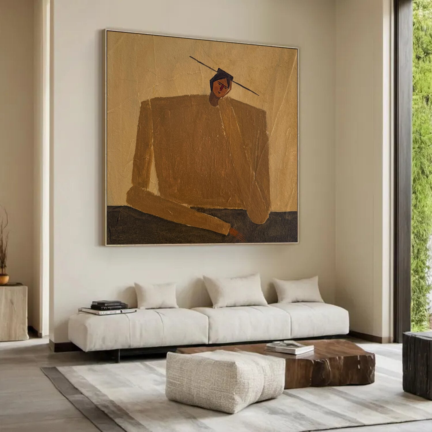 Rustic Minimalist Figurative Painting - Modern Folk Art Style Painting