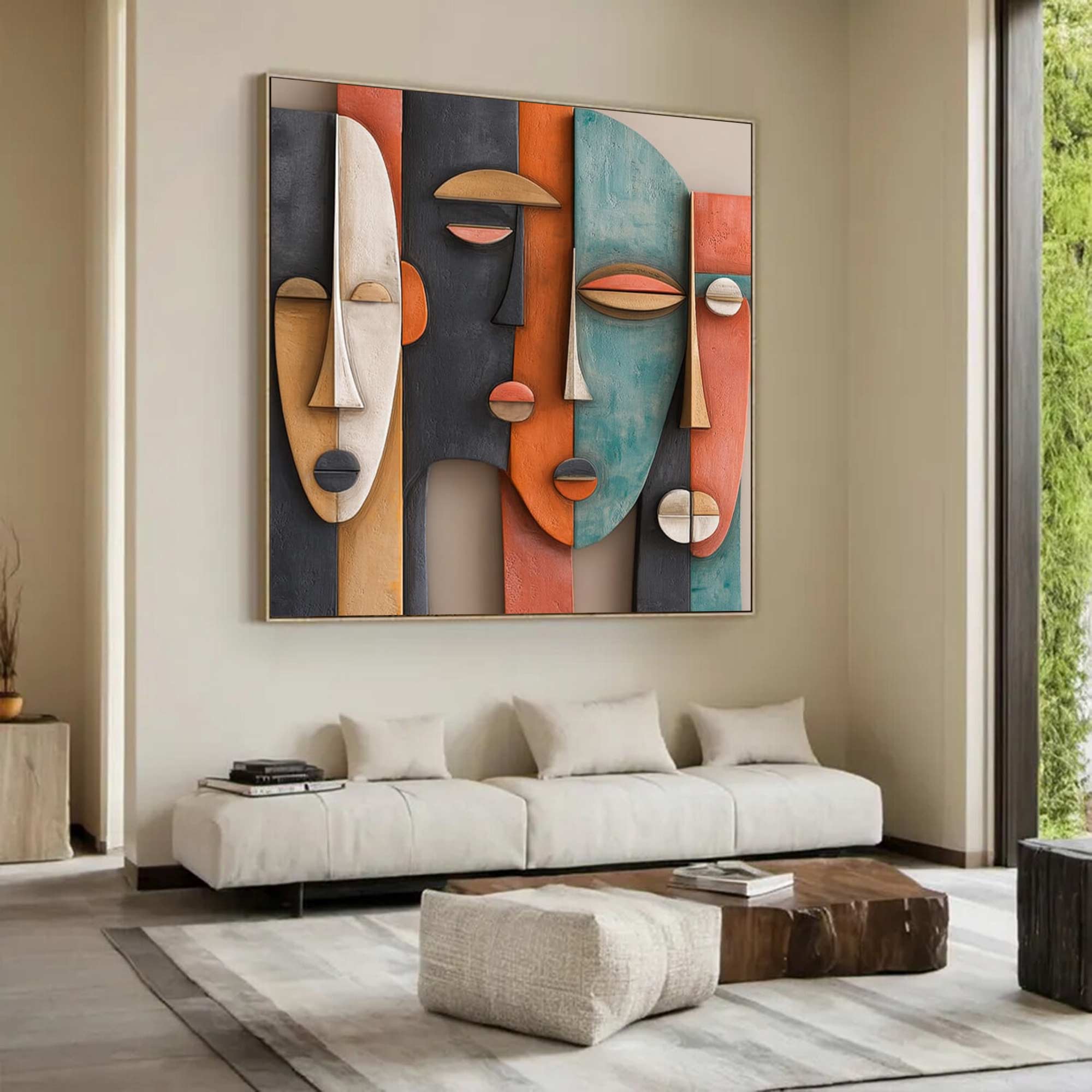 Abstract face painting Sculptured art Painting Wood carving wall art