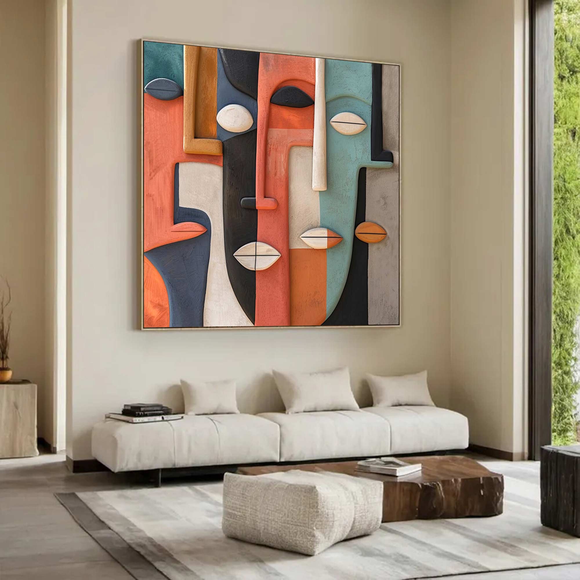 Wood carving wall art Face Sculptured art Painting Face Abstract wall art