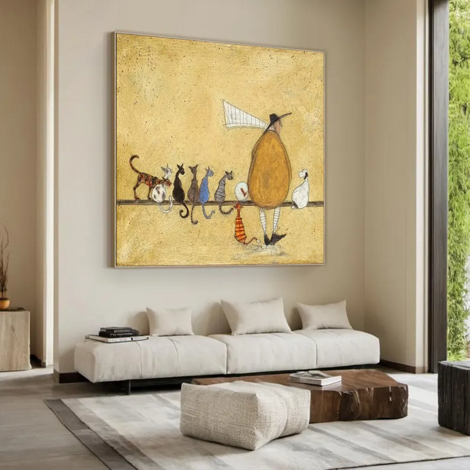 Hand Painted Whimsical Cat Lover Wall Art, Vintage Rustic Multiple Cats Painting