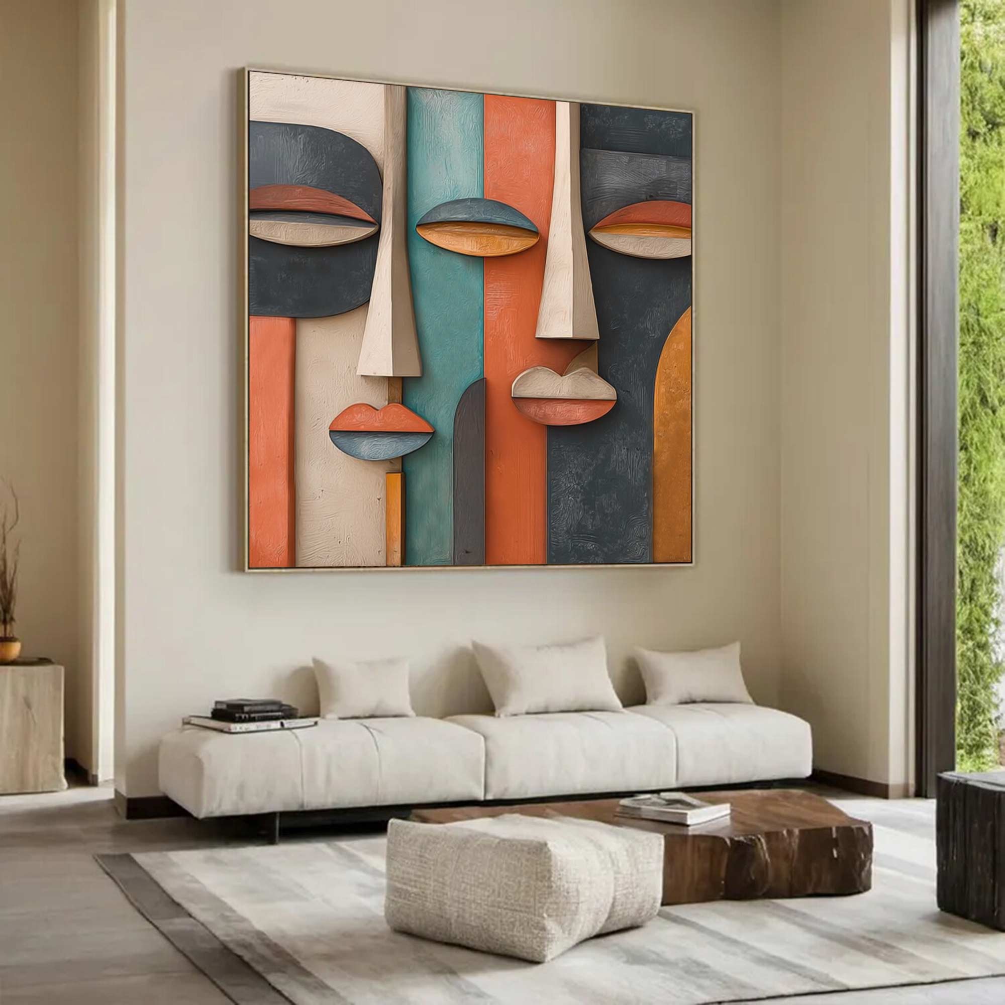 Wood carving wall art Abstract painting face Sculptured art Painting